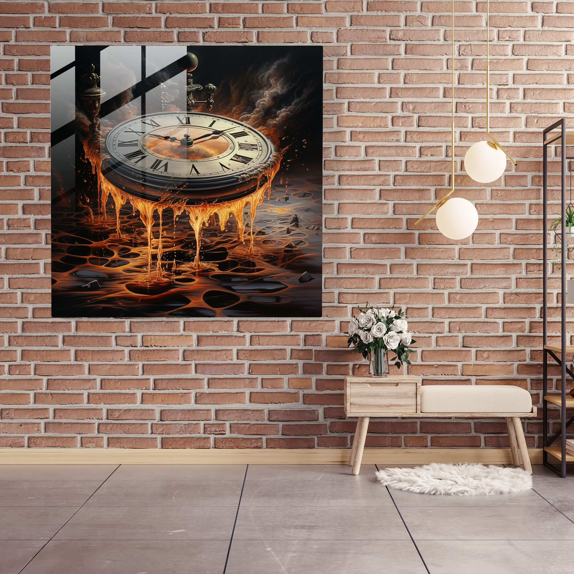 Still Life Glass Print: Melting Time - Still Life, Glass Wall Art, Still Life, Melting Clock