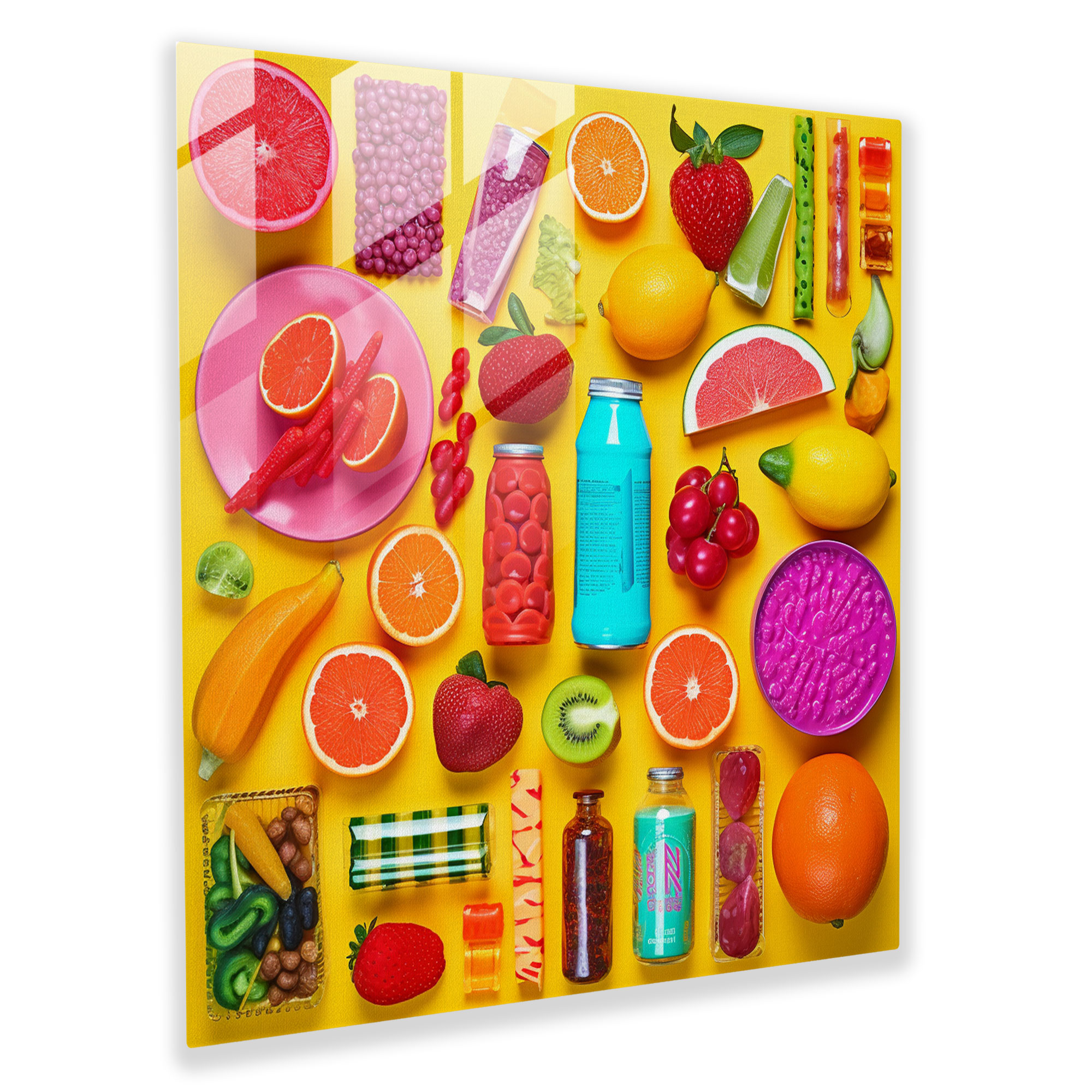 Still Life Glass Print: Food Fusion - Still Life, Pop Art Collage, Still Life, Glass Print