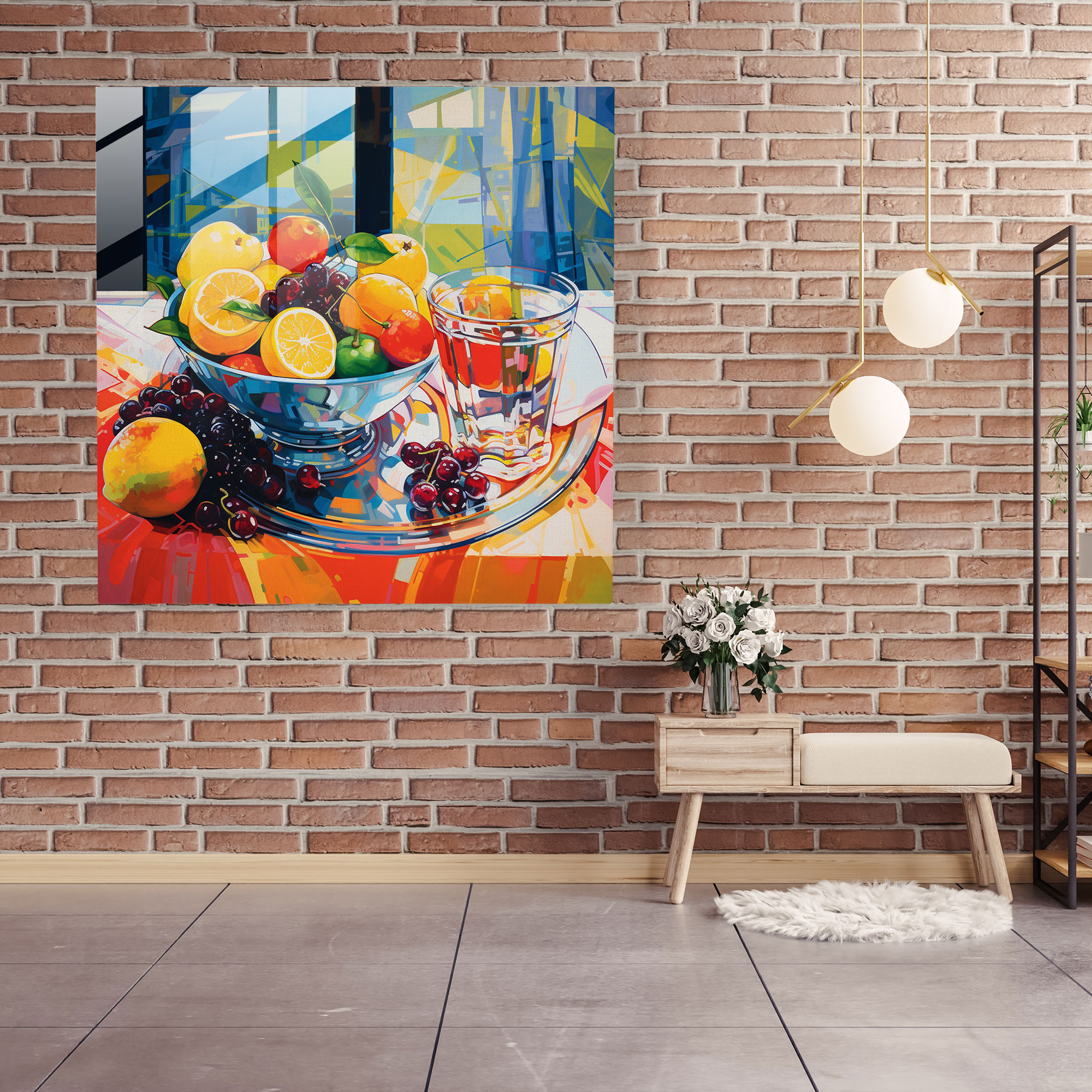 Still Life Glass Print: Vibrant Fruits - Still Life, Home Decoration, Fresh Fruits, Glass Wall Art