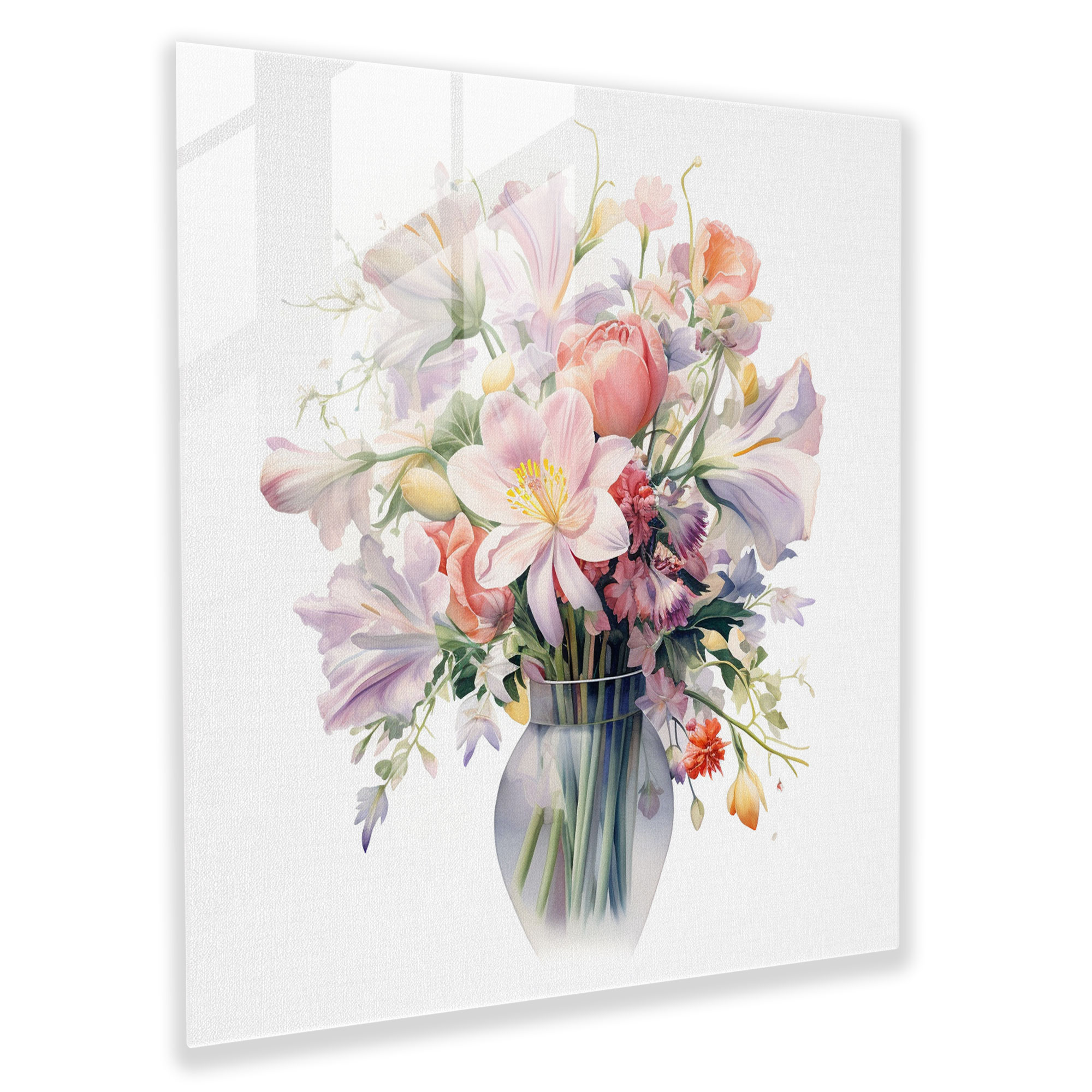 Still Life Glass Print: Delicate Flowers - Still Life, Still Life, Delicate Brushstrokes, Glass Wall Art