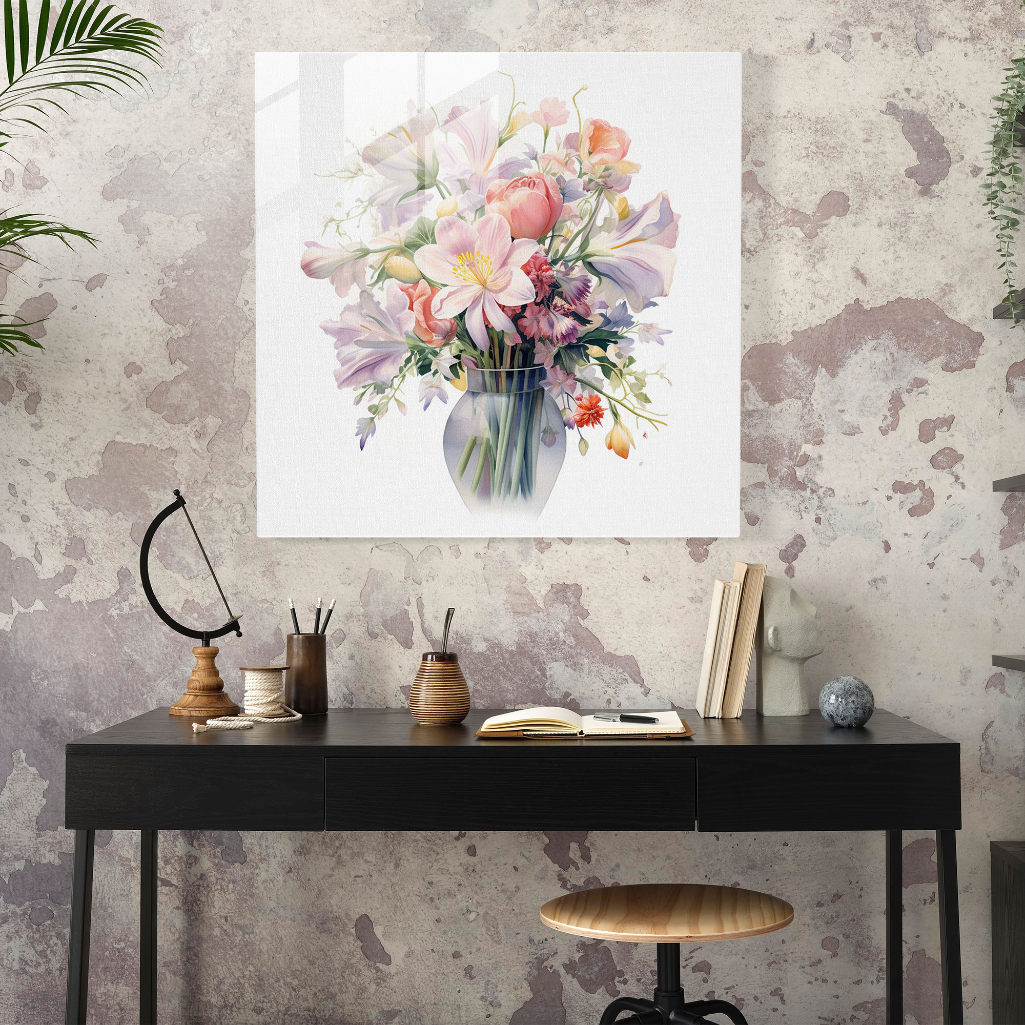 Still Life Glass Print: Delicate Flowers - Still Life, Still Life, Delicate Brushstrokes, Glass Wall Art