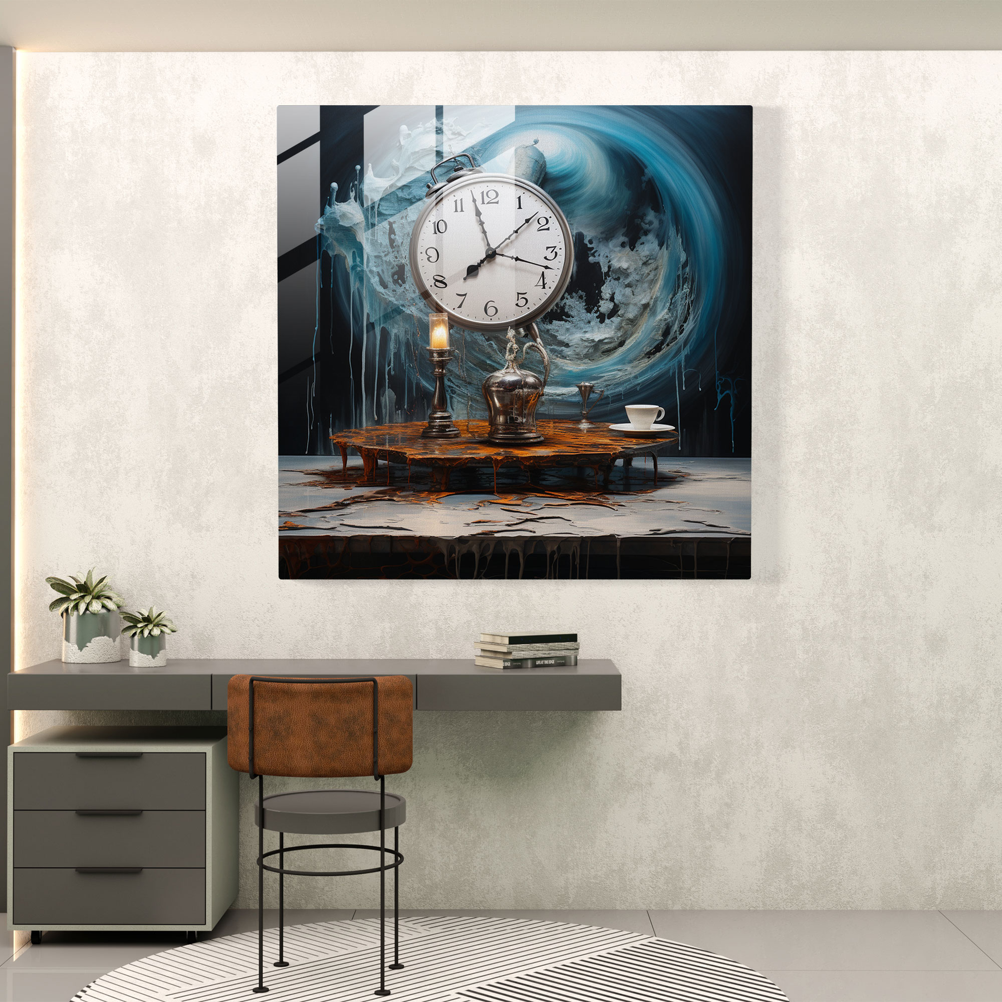 Erime Zamanı Cam Tablo Baskısı - Still Life Erime Saati Ev Dekorasyonu Cam Sanatı