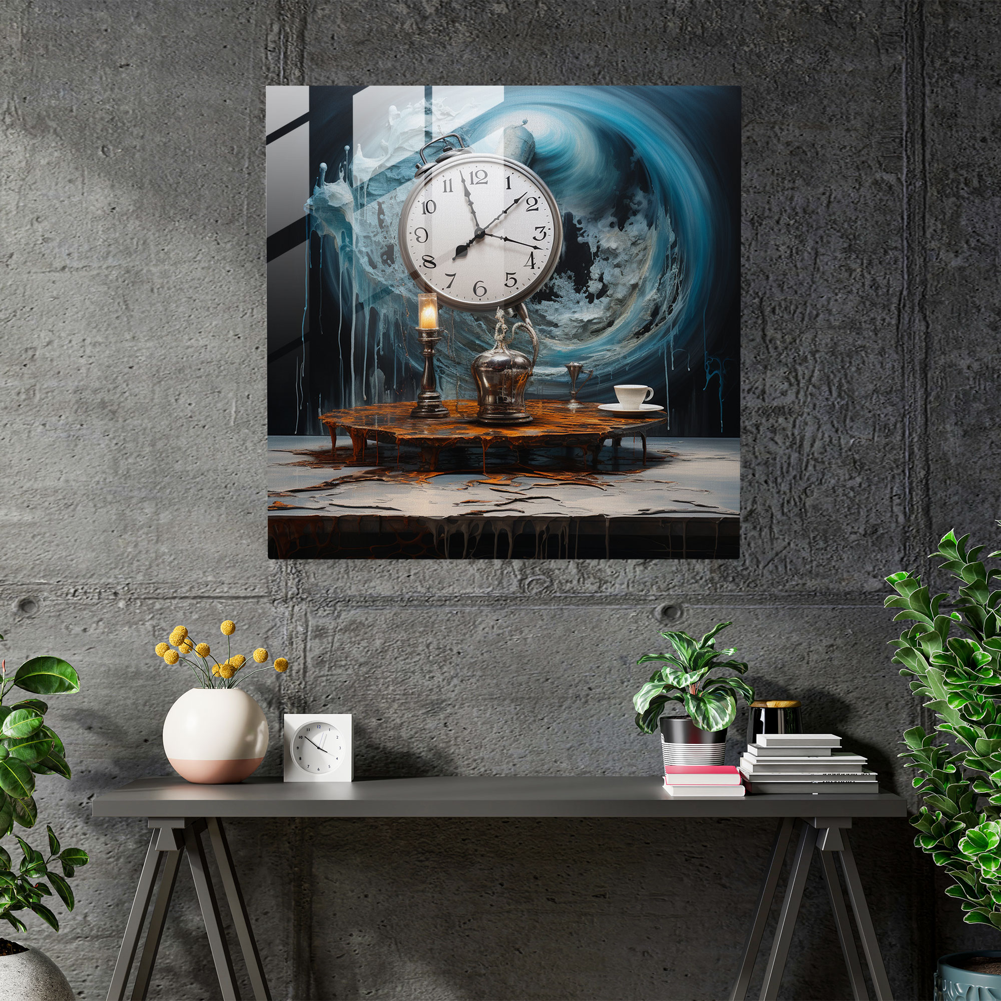 Erime Zamanı Cam Tablo Baskısı - Still Life Erime Saati Ev Dekorasyonu Cam Sanatı