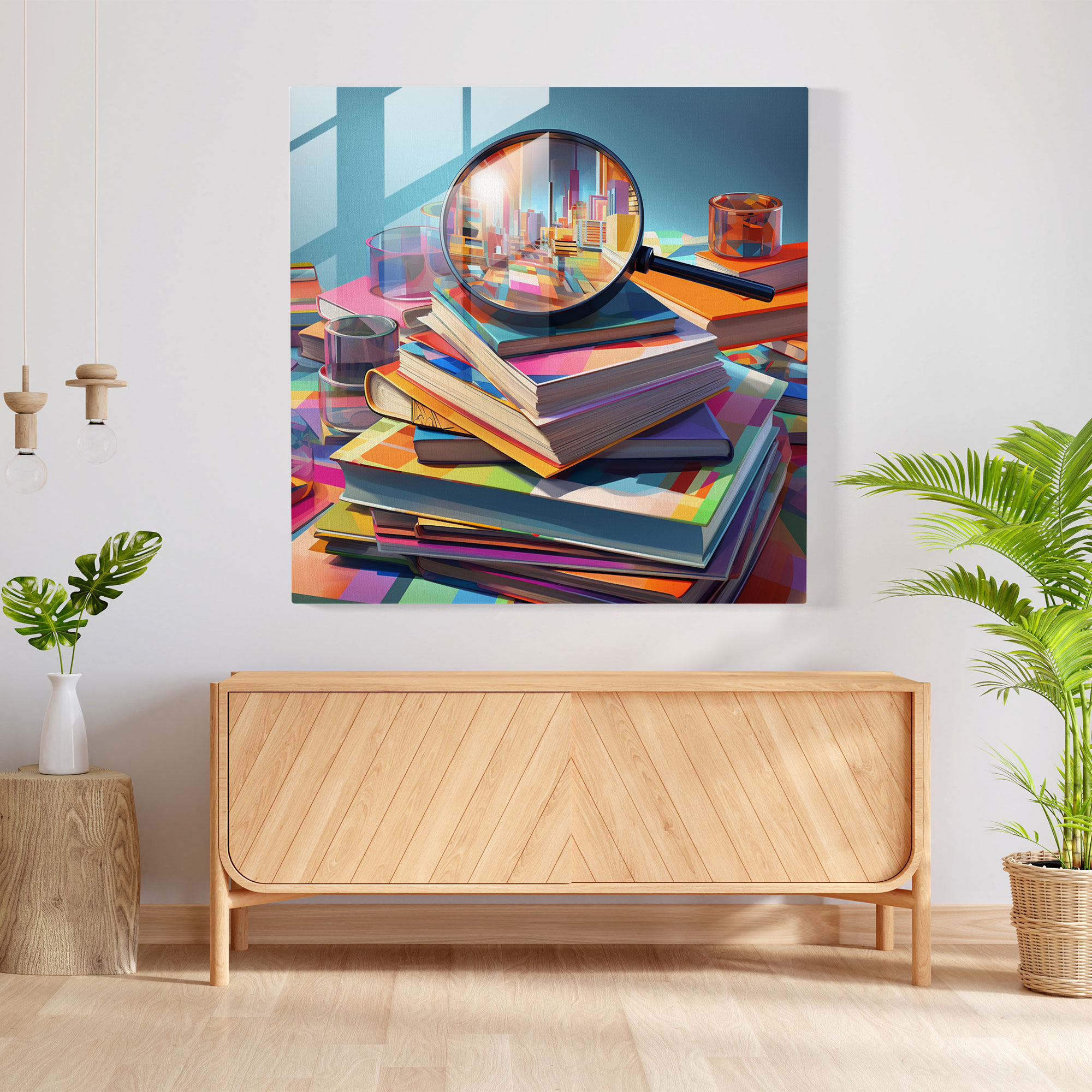 Still Life Glass Print: Bookish Delight - Still Life, Modern Art, Glass Wall Art, Modern Digital Artwork