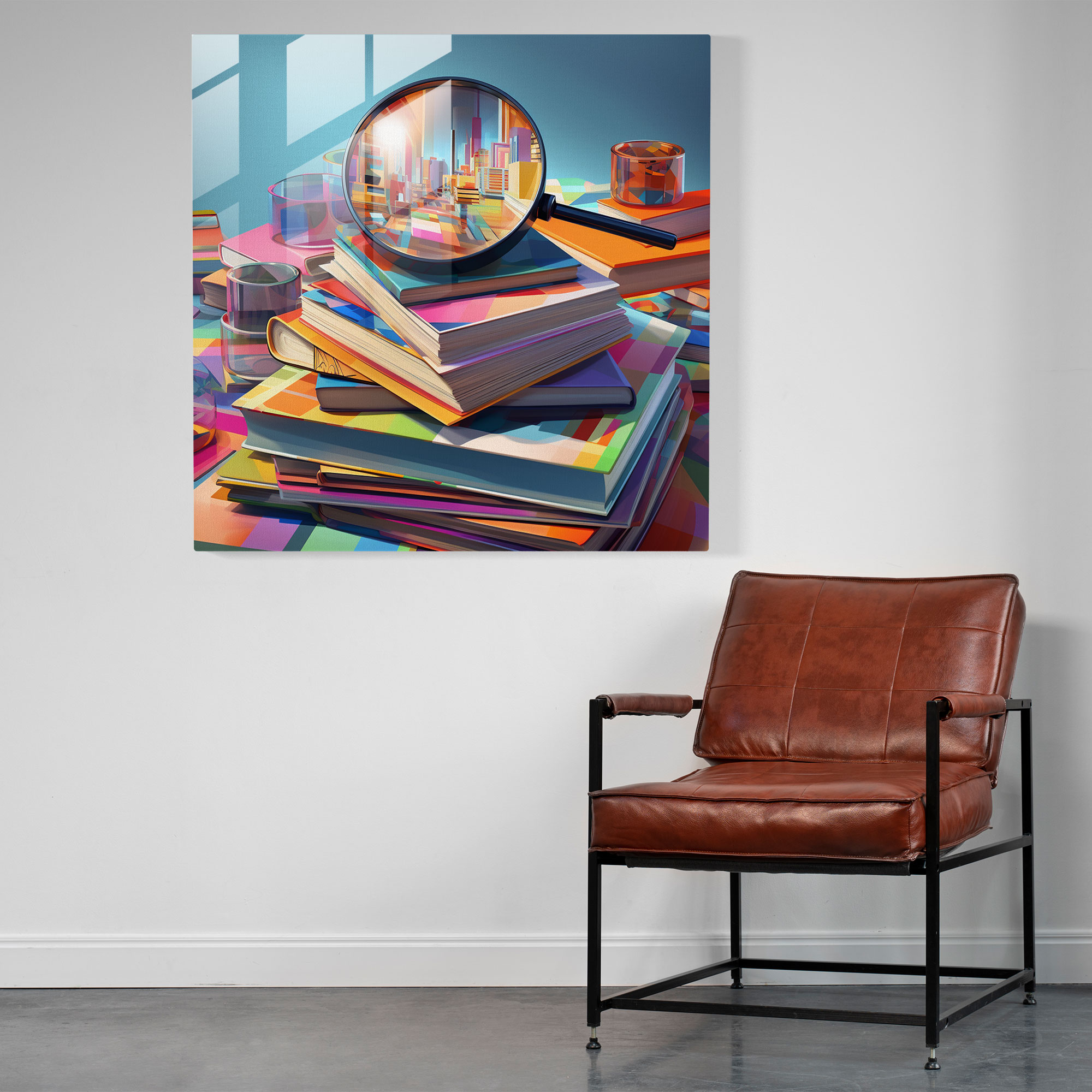Still Life Glass Print: Bookish Delight - Still Life, Modern Art, Glass Wall Art, Modern Digital Artwork