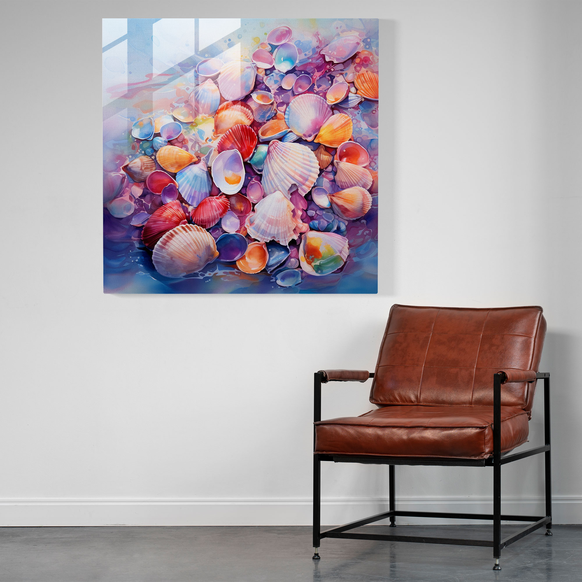 Still Life Glass Print: Coastal Seashells - Still Life, Coastal Atmosphere, Seashore, Vibrant Colors