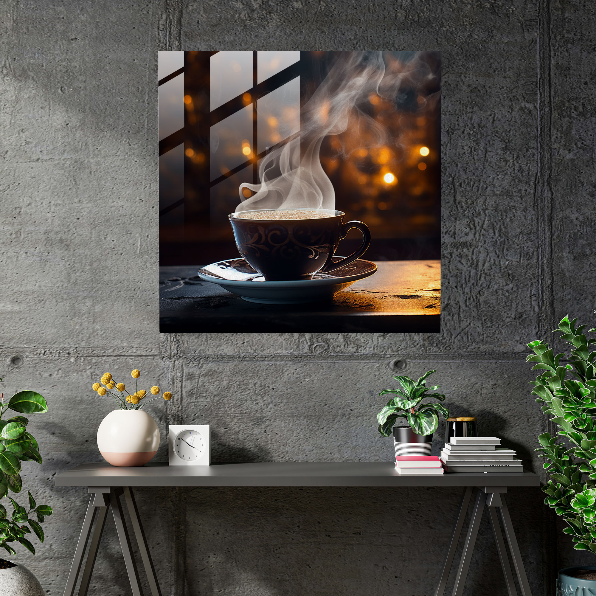 Ev Gibi Kafe Temalı Cam Tablo Baskı - Huzur Veren Çağdaş Fotoğraf Baskı