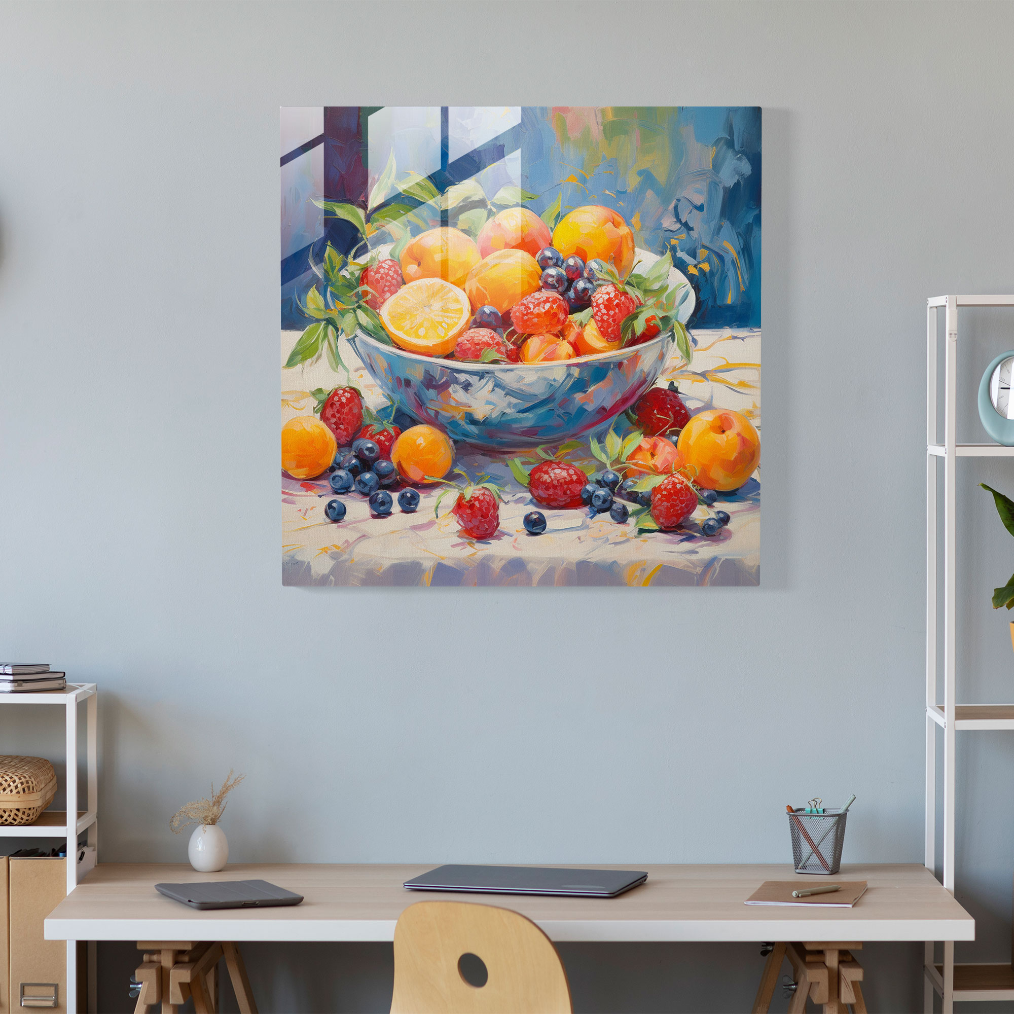 Still Life Glass Print: Summer Fruits - Still Life, Modern Art, Wall Decoration, Still Life