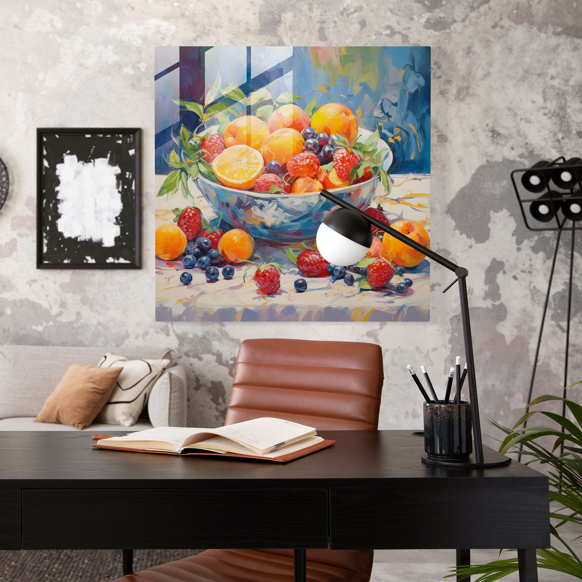 Still Life Glass Print: Summer Fruits - Still Life, Modern Art, Wall Decoration, Still Life