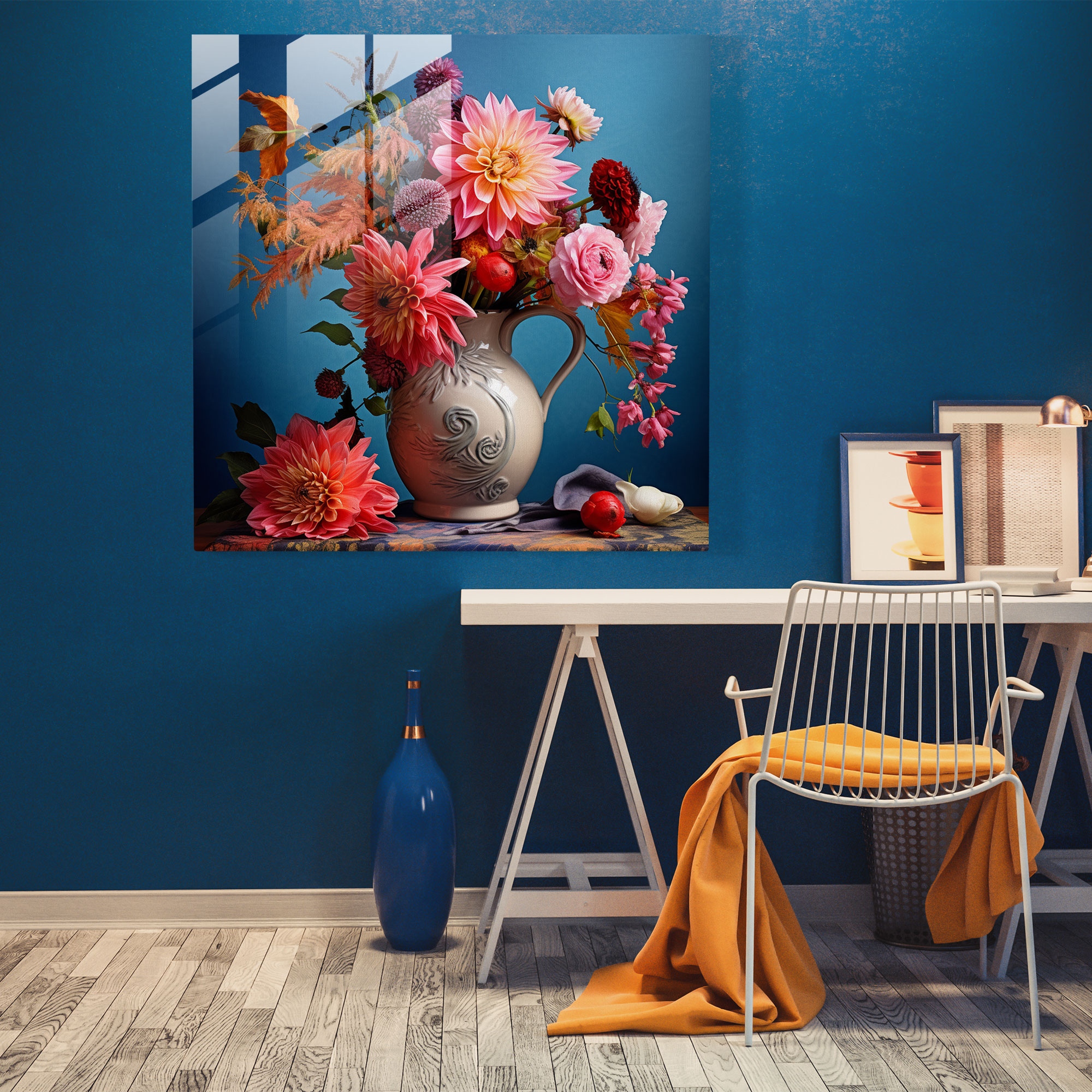 Still Life Glass Print: Blooming Delights - Still Life, Wall Decoration, Still Life, Glass Print