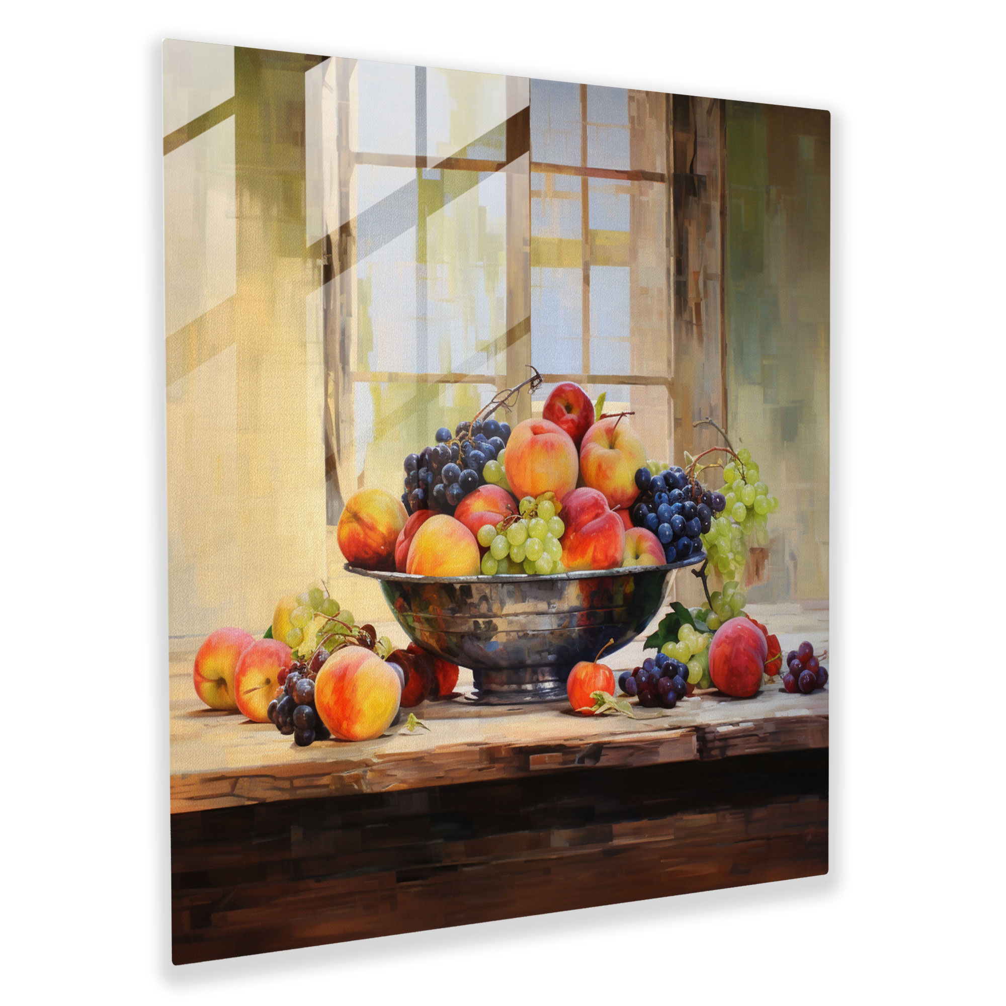 Still Life Glass Print - Fruits On Wooden Table - Still Life, Glass Art, Modern Art, Home Decoration