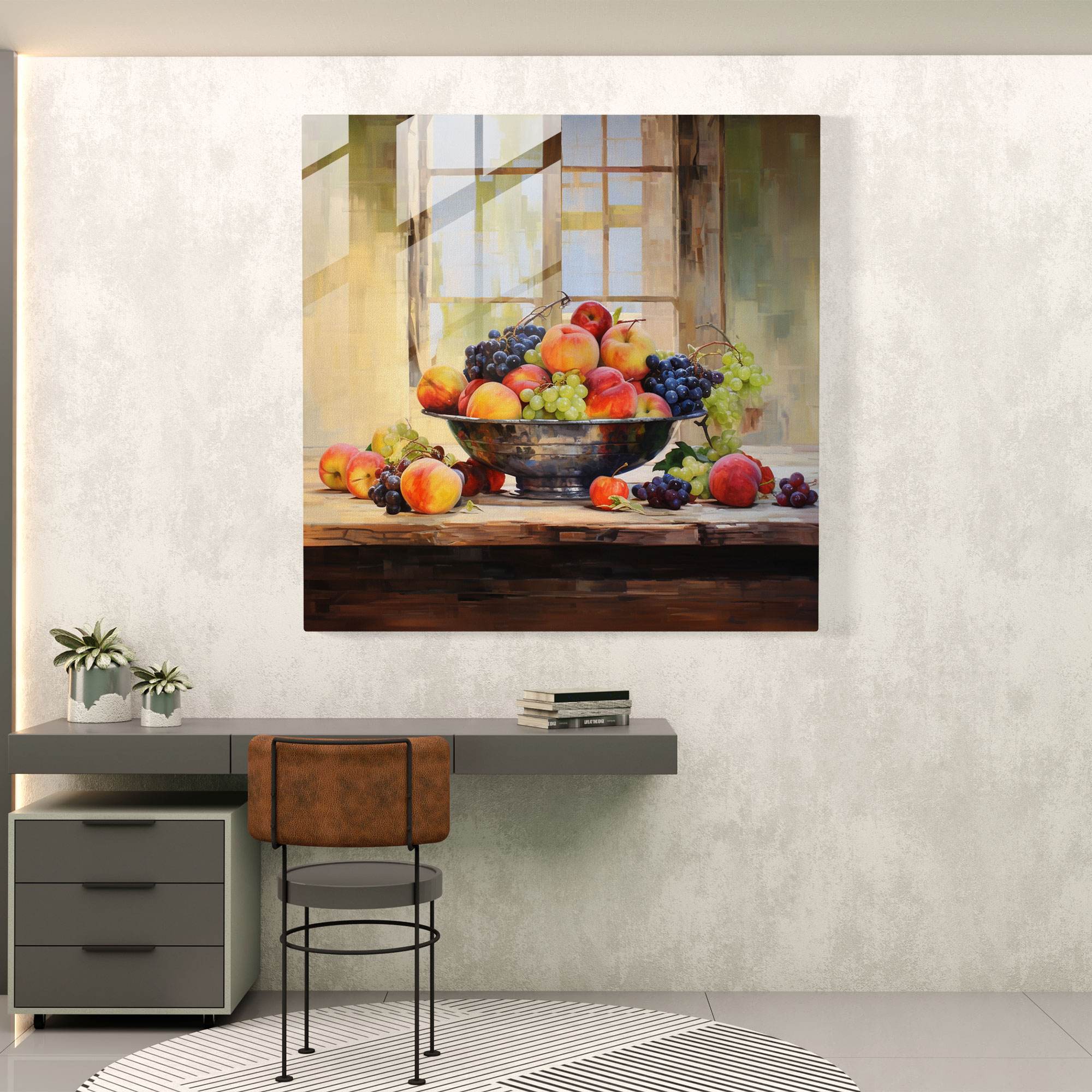 Still Life Glass Print - Fruits On Wooden Table - Still Life, Glass Art, Modern Art, Home Decoration