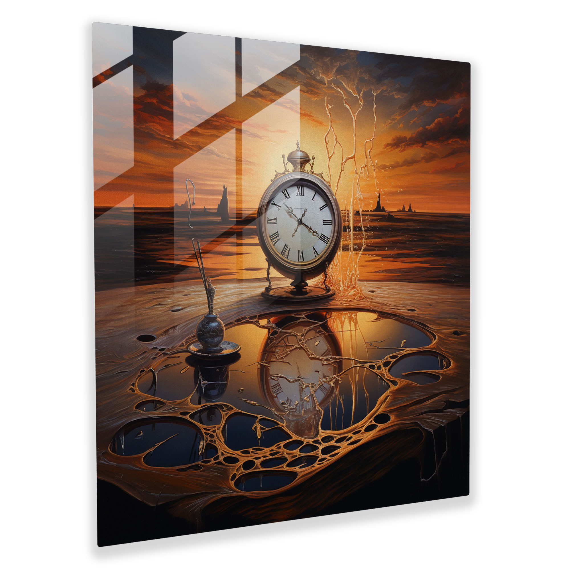 Eriyen Saat Cam Tablo - Still Life Cam Sanat Duvar Dekorasyonu Gizem