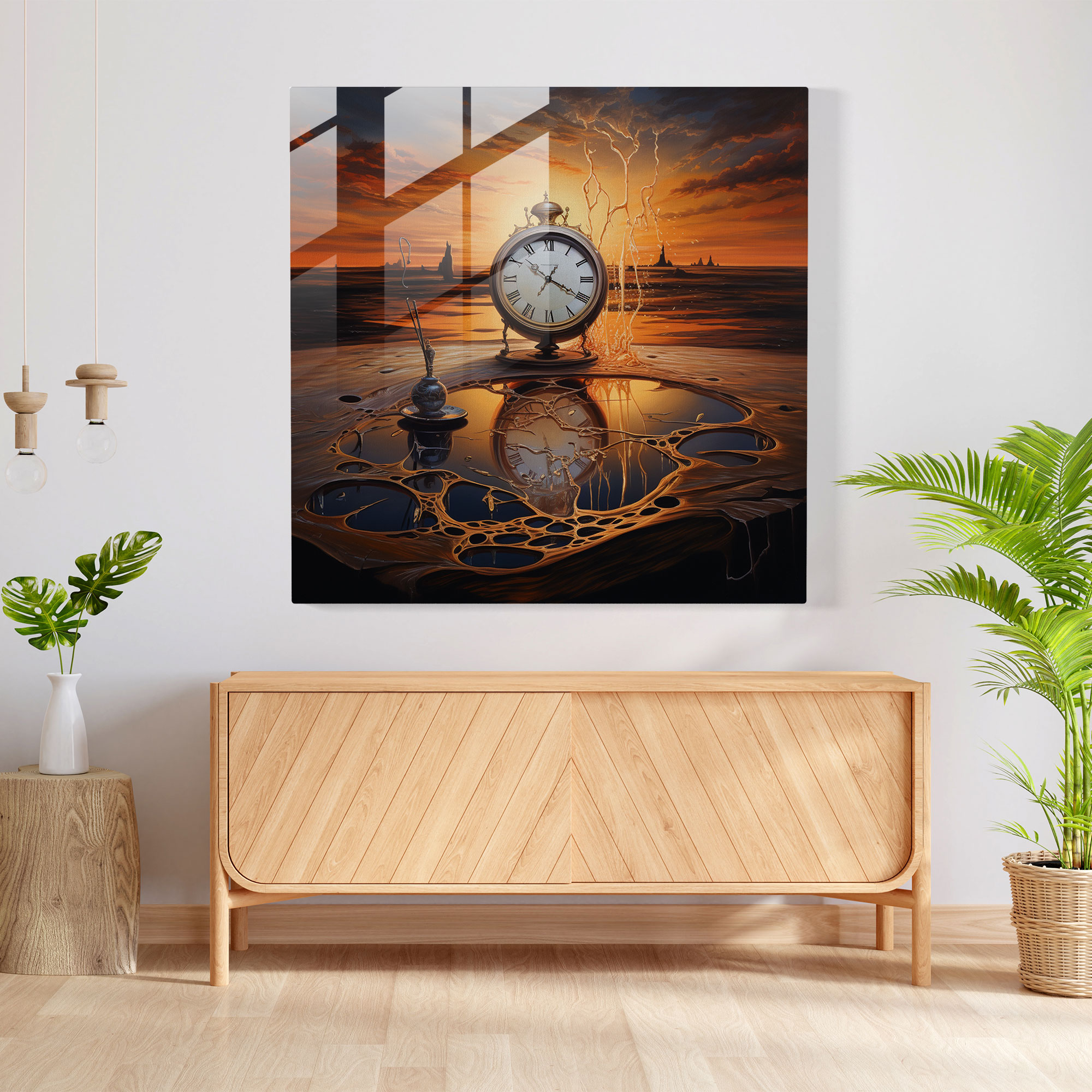 Eriyen Saat Cam Tablo - Still Life Cam Sanat Duvar Dekorasyonu Gizem