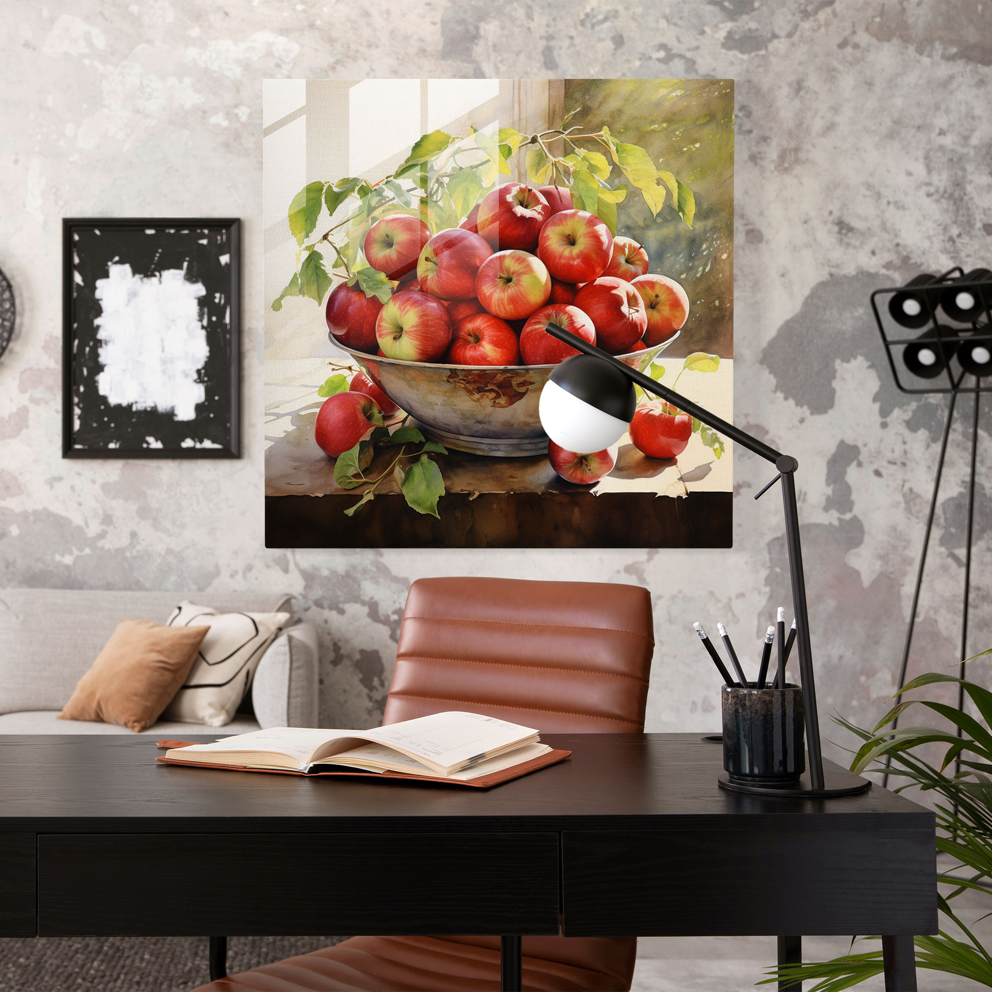 Still Life Glass Print - Fresh Apples In Bowl - Still Life, Modern Art, Glass Art, Freshness