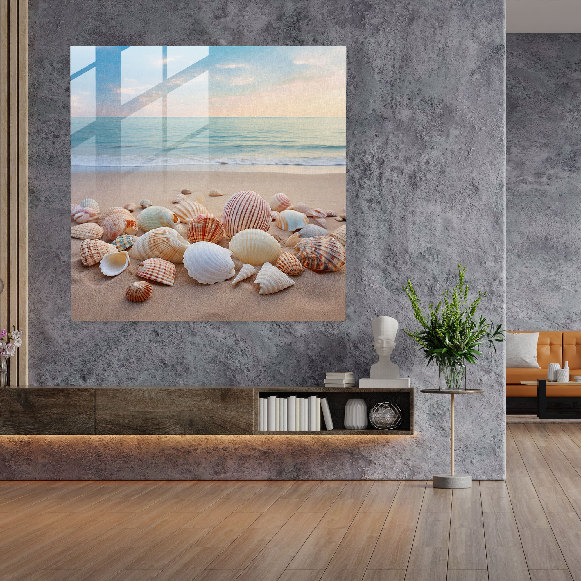 Still Life Glass Print - Seashell Collection - Still Life, Home Decoration, Sandy Beach, Still Life