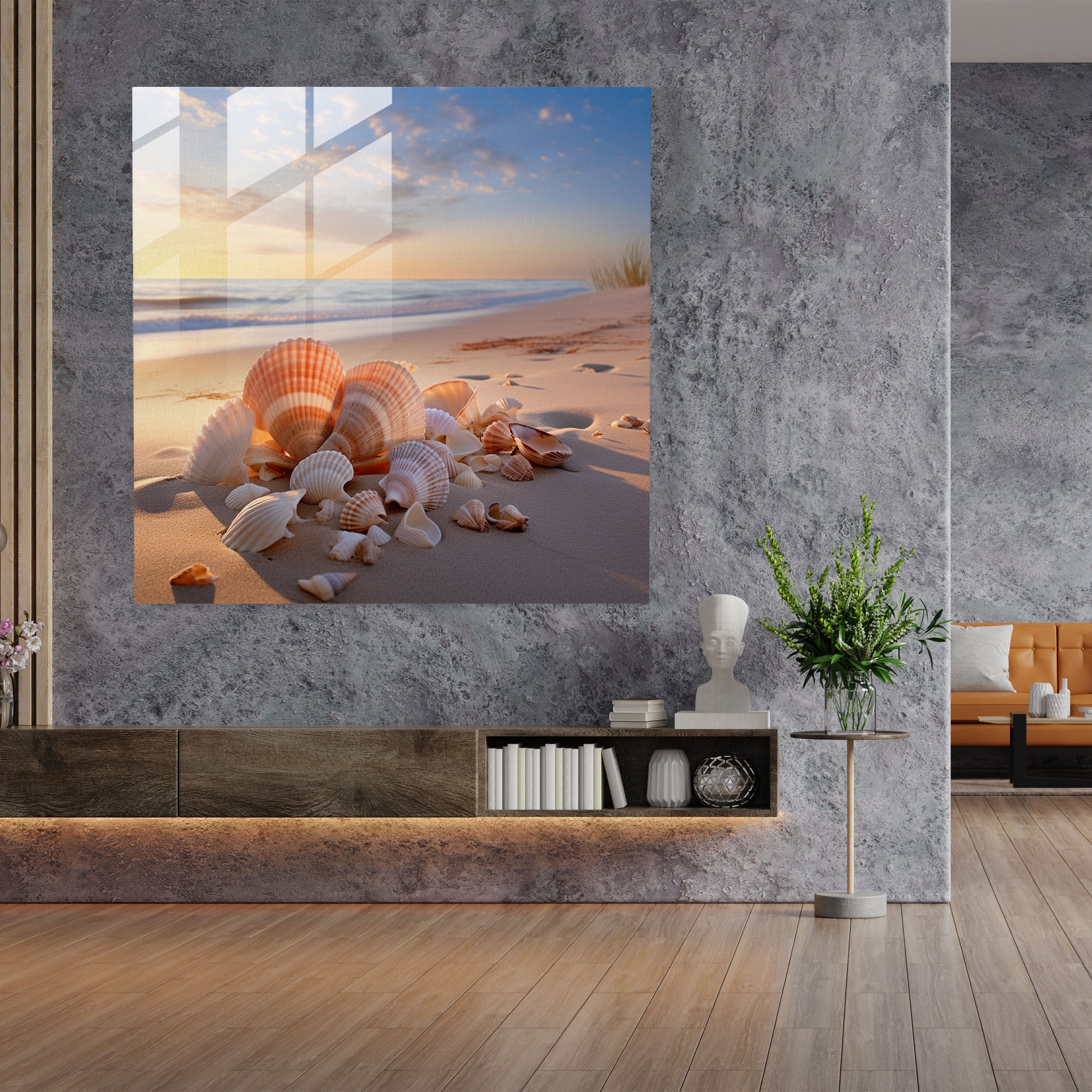 Still Life Glass Print - Serene Seashell Arrangement - Still Life, Home Decoration, Modern Art, Wall Decoration