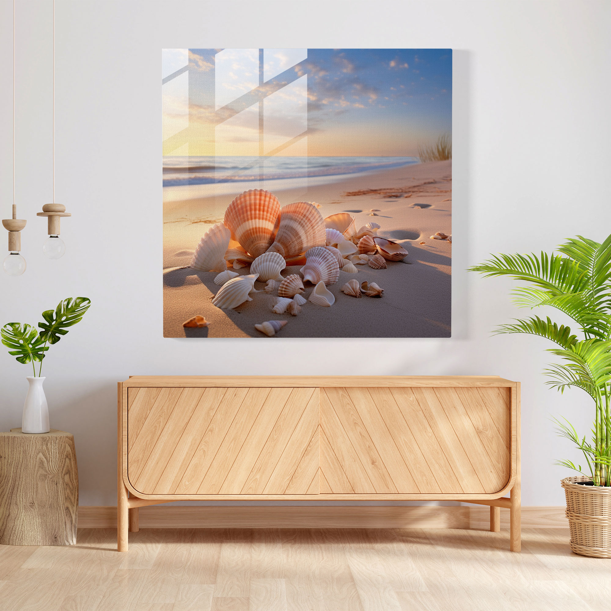 Still Life Glass Print - Serene Seashell Arrangement - Still Life, Home Decoration, Modern Art, Wall Decoration