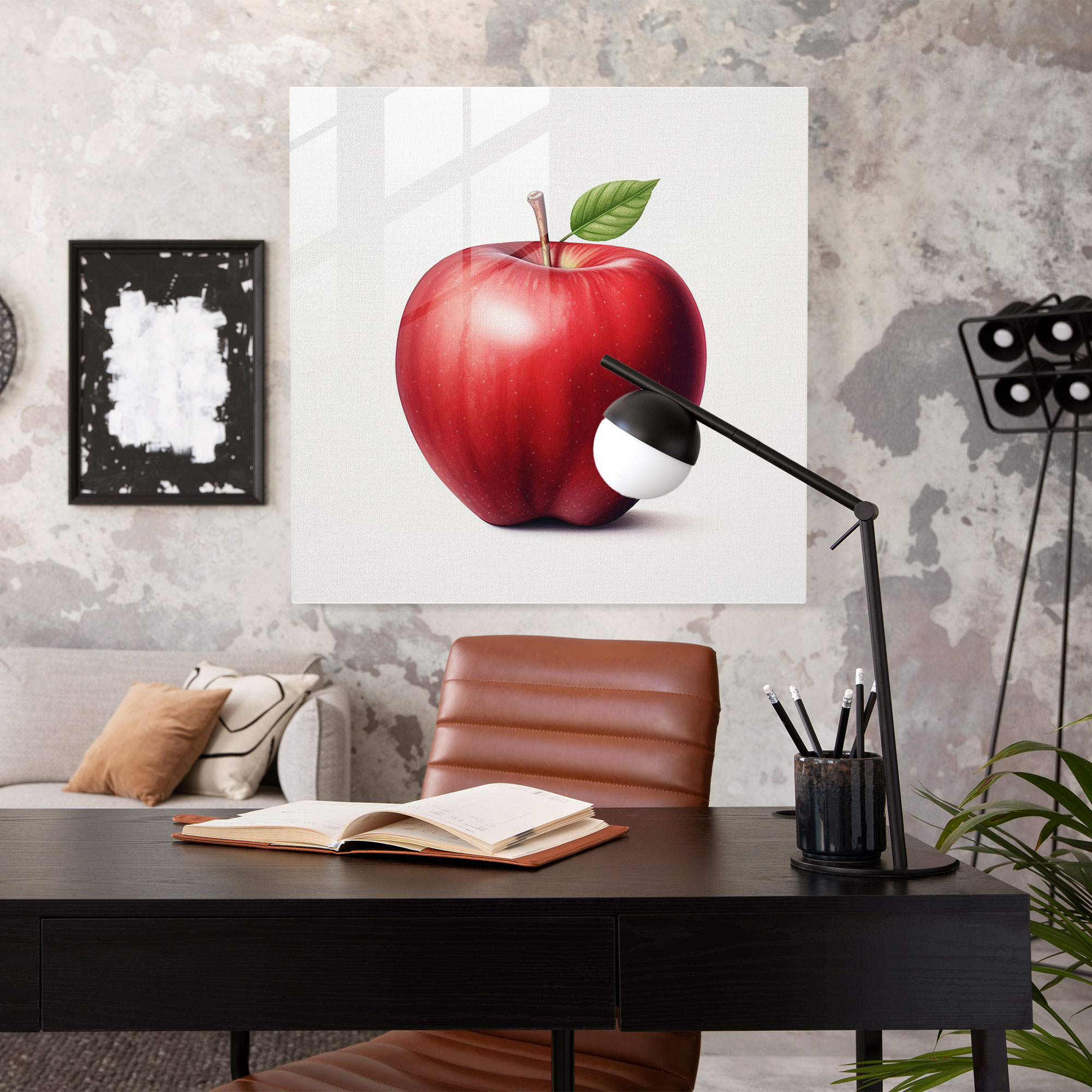 Still Life Glass Print - Minimalist Apple Illustration - Still Life, Wall Decoration, Glass Print, Home Decoration