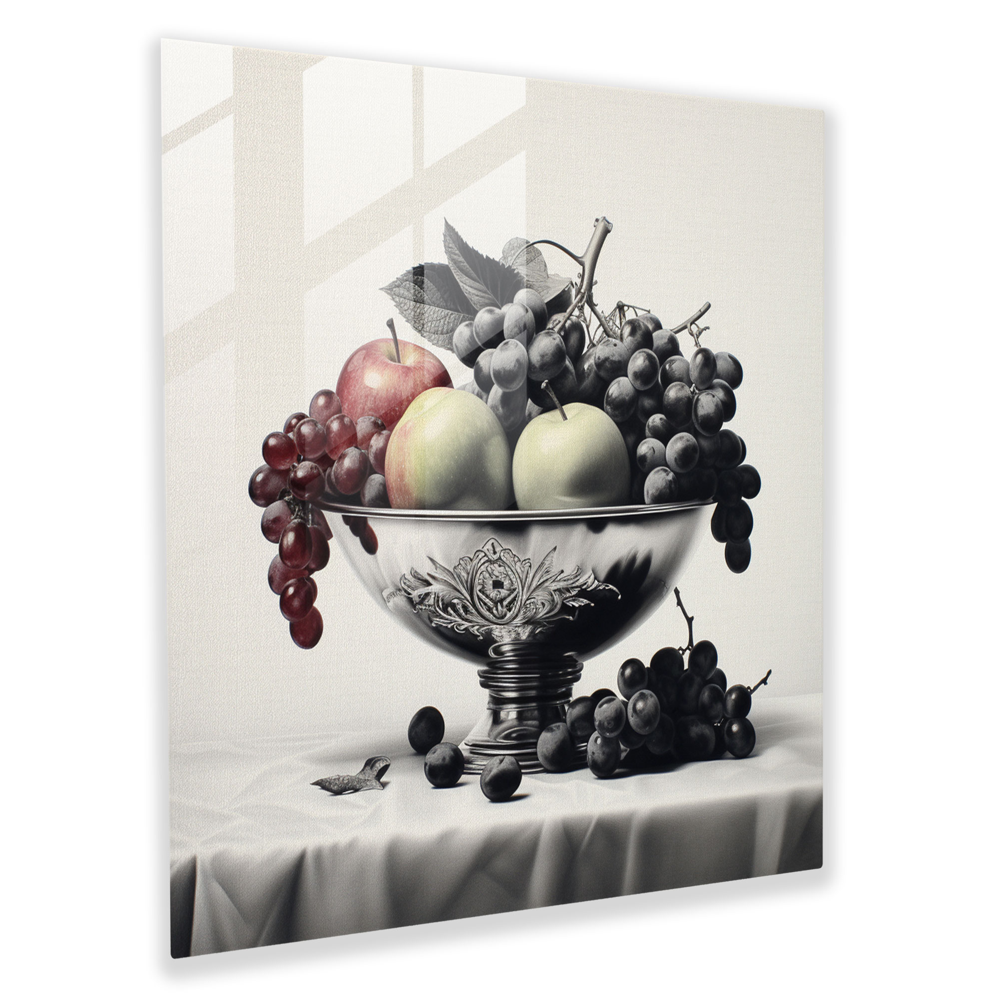 Still Life Glass Print - Monochromatic Harvest - Still Life, Freshly Picked Fruits, Glass Wall Art, Home Decoration