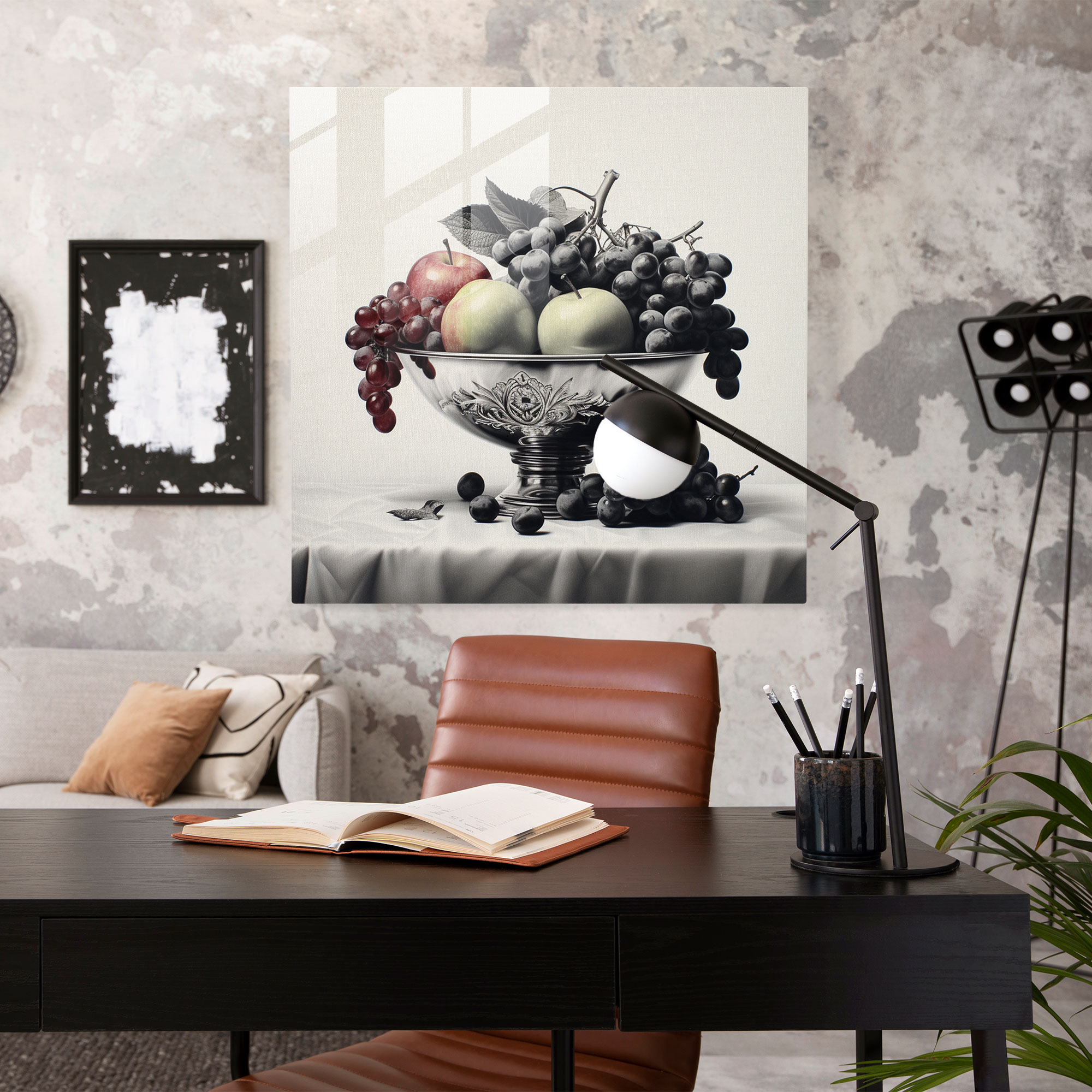 Still Life Glass Print - Monochromatic Harvest - Still Life, Freshly Picked Fruits, Glass Wall Art, Home Decoration