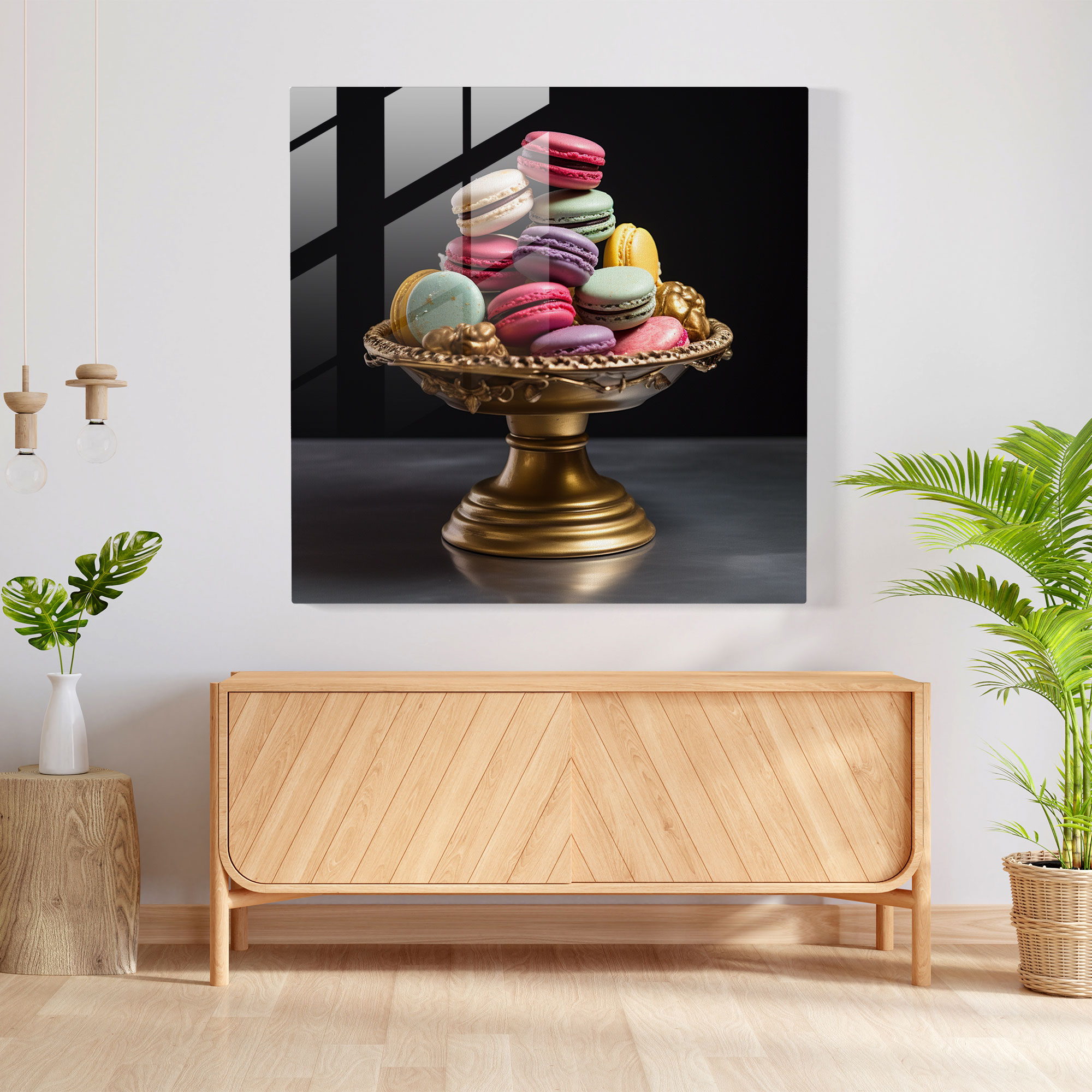 Still Life Glass Print: Colorful Macarons - Still Life, Modern Art, Colorful Macarons, Hyperrealistic Sculpture