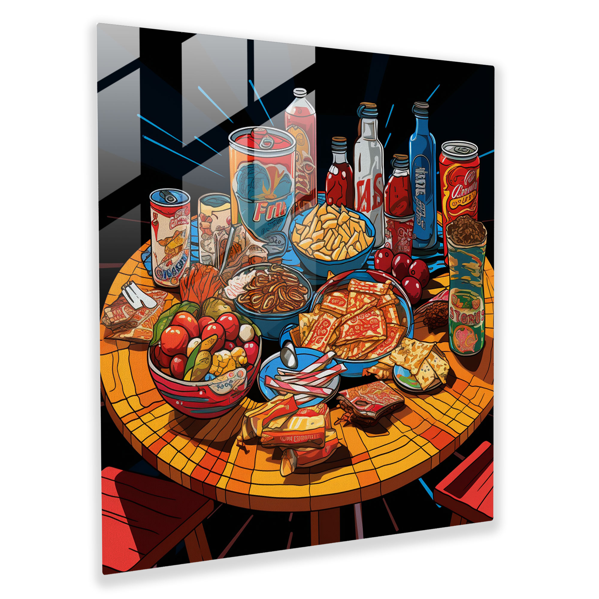 Still Life Glass Print: Pop Art Table - Still Life, Energetic, Home Decoration, Pop Art Illustration