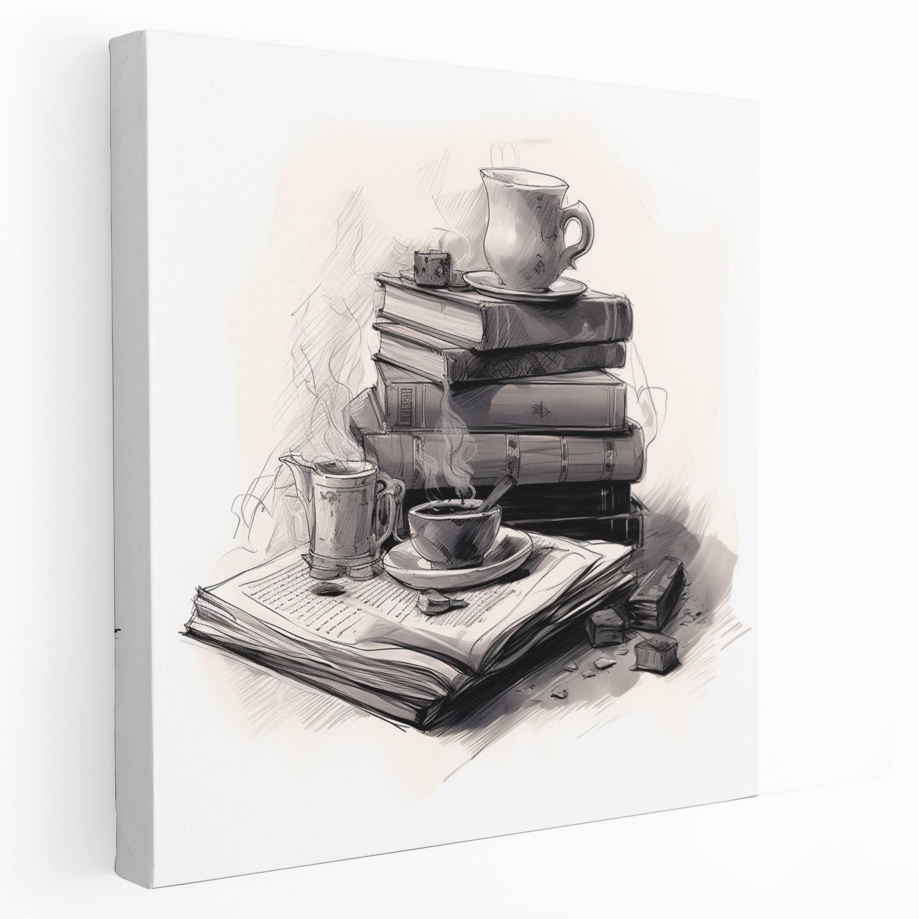Masal Kitabı ve Çay Fincanı Duvar Tablosu - Kanvas Tablo - Ev Dekorasyonu