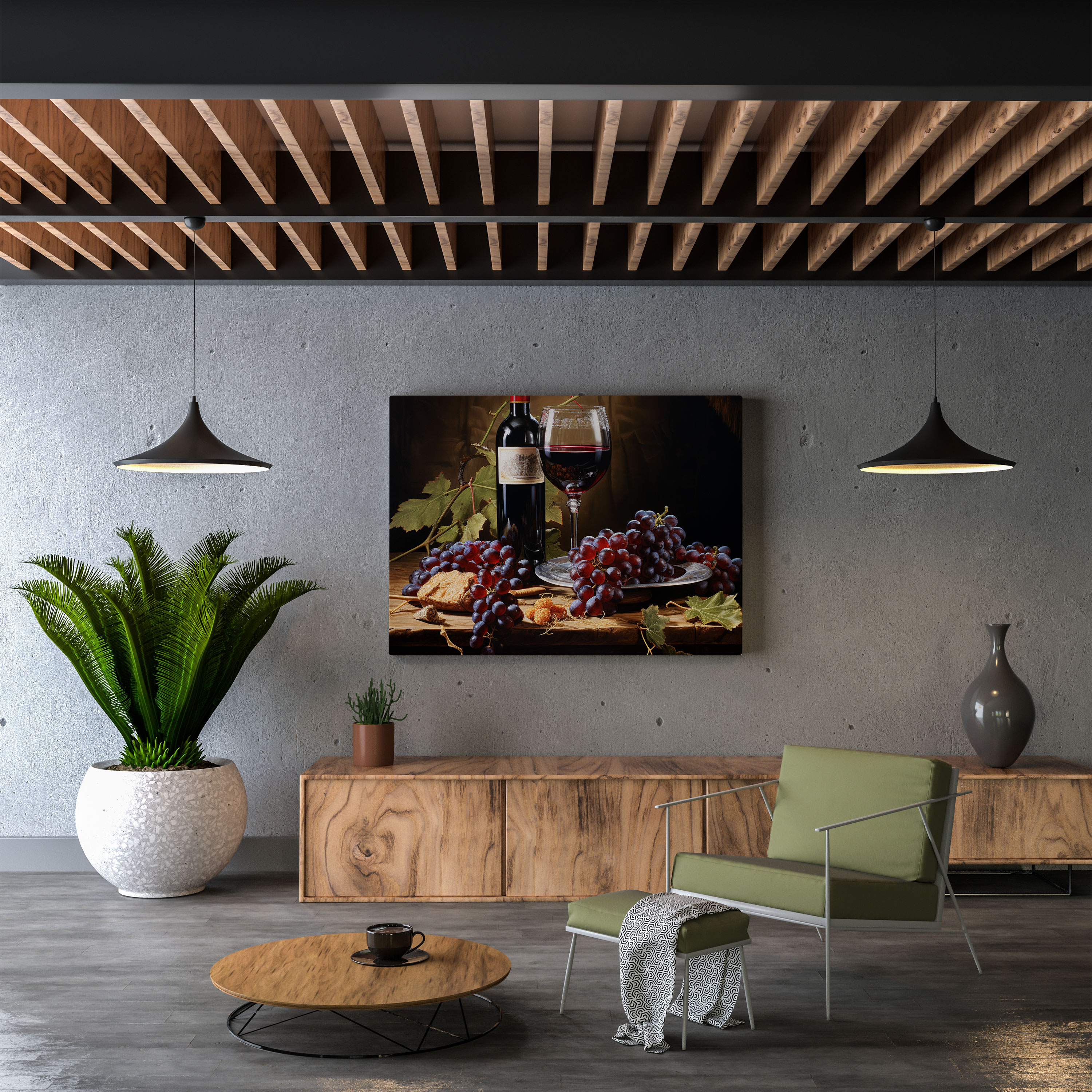 Still Life Wall Art - Photorealistic Wine And Grapes - Still Life, Wall Art, Wine And Grapes, Canvas Wall Art