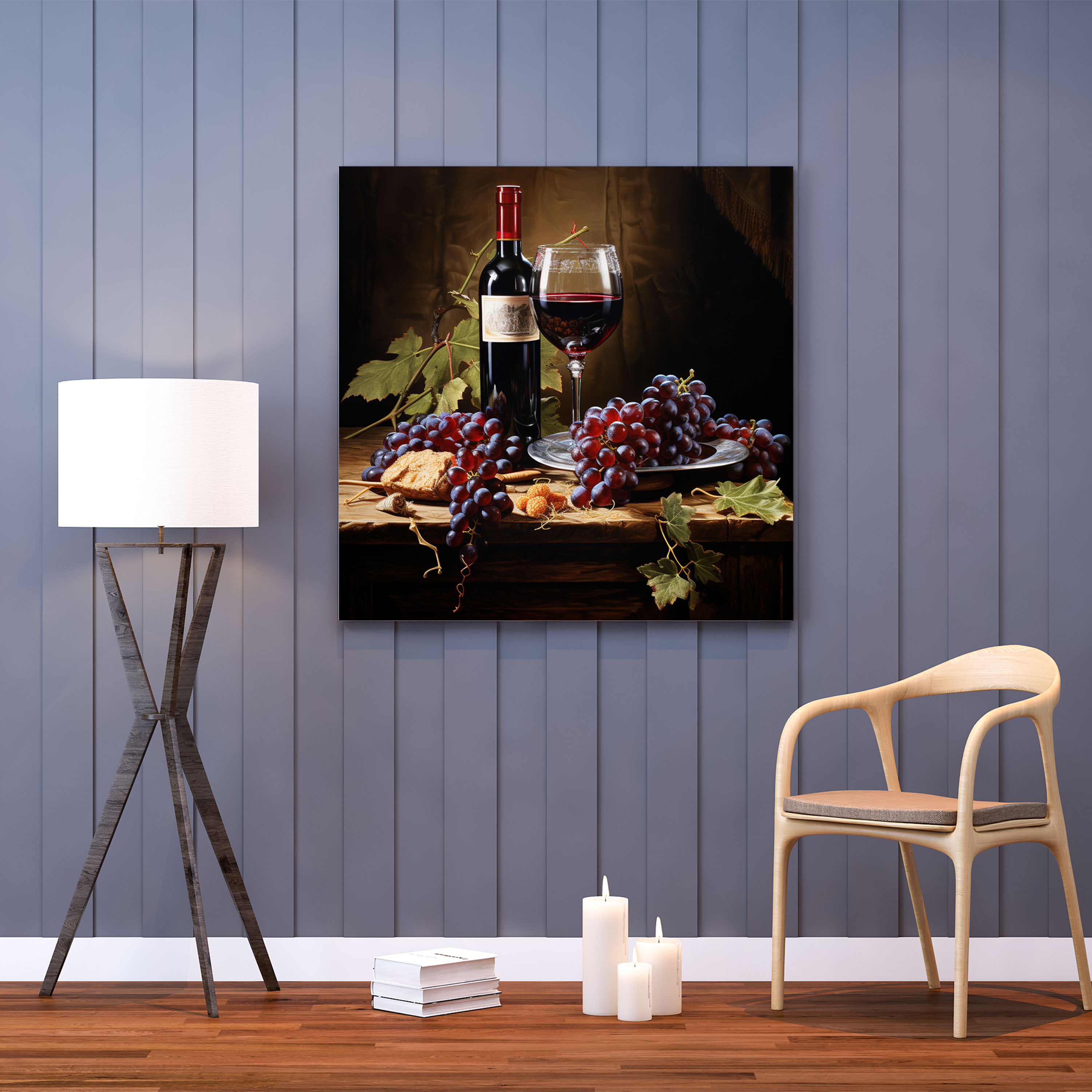 Still Life Wall Art - Photorealistic Wine And Grapes - Still Life, Wall Art, Wine And Grapes, Canvas Wall Art