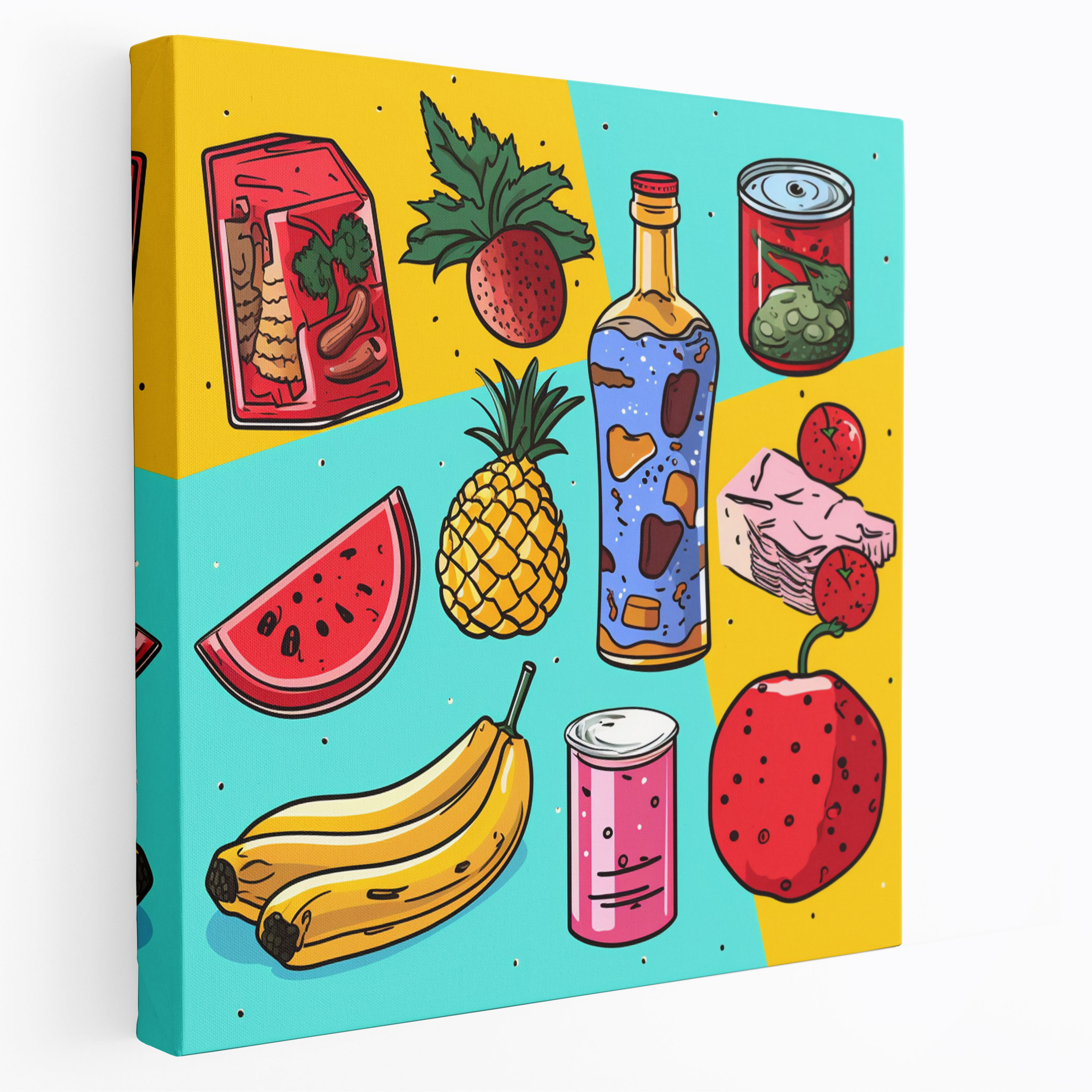 Still Life Wall Decoration - Playful Pop Art Food Collection Canvas Print - Still Life, Canvas Wall Art, Wall Decoration, Home Decoration