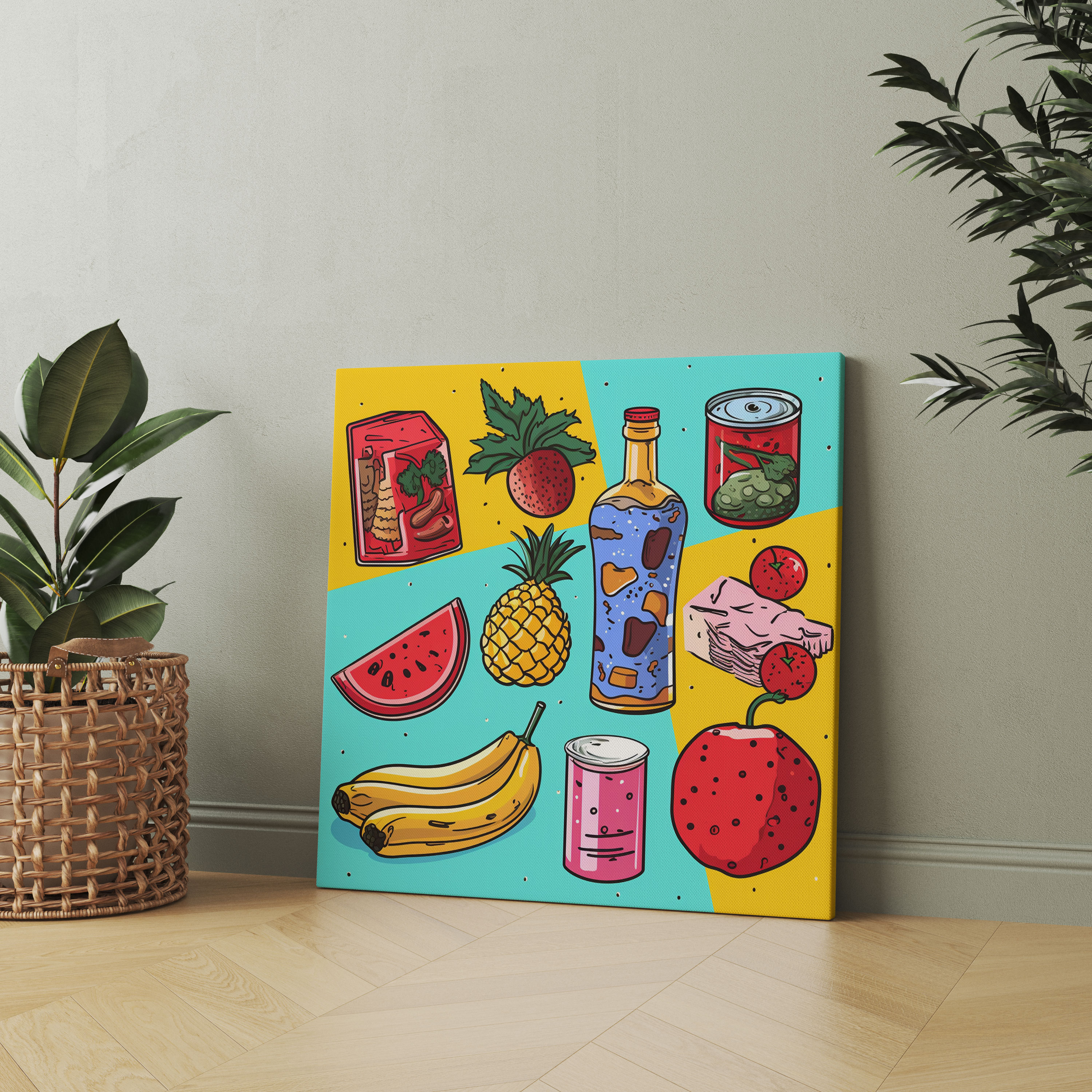 Still Life Wall Decoration - Playful Pop Art Food Collection Canvas Print - Still Life, Canvas Wall Art, Wall Decoration, Home Decoration