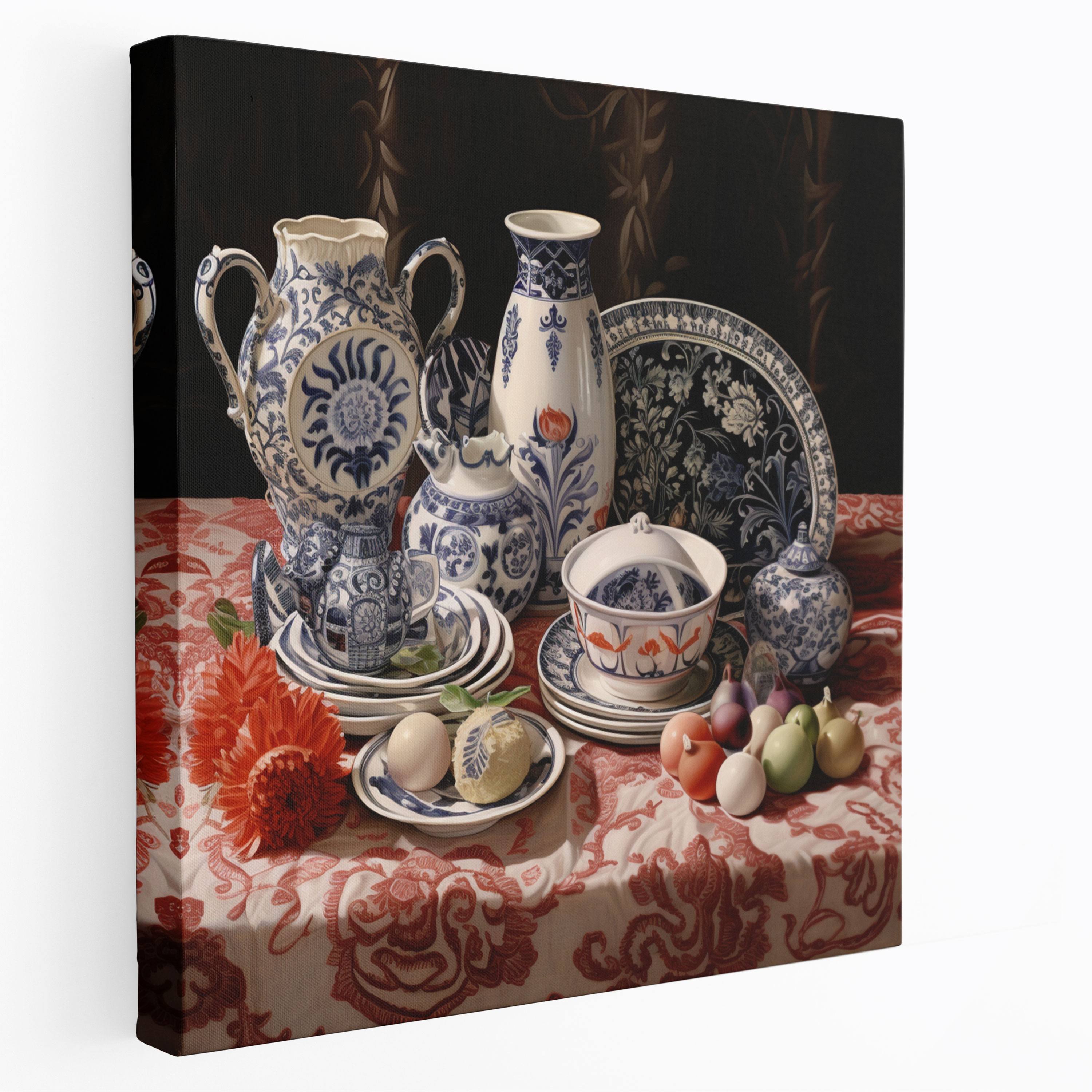 Geleneksel Porselen Boyama Kanvas Tablo - Zarif Detaylarıyla Still Life - Geleneksel Porselen Boyama - Kanvas Duvar Sanatı