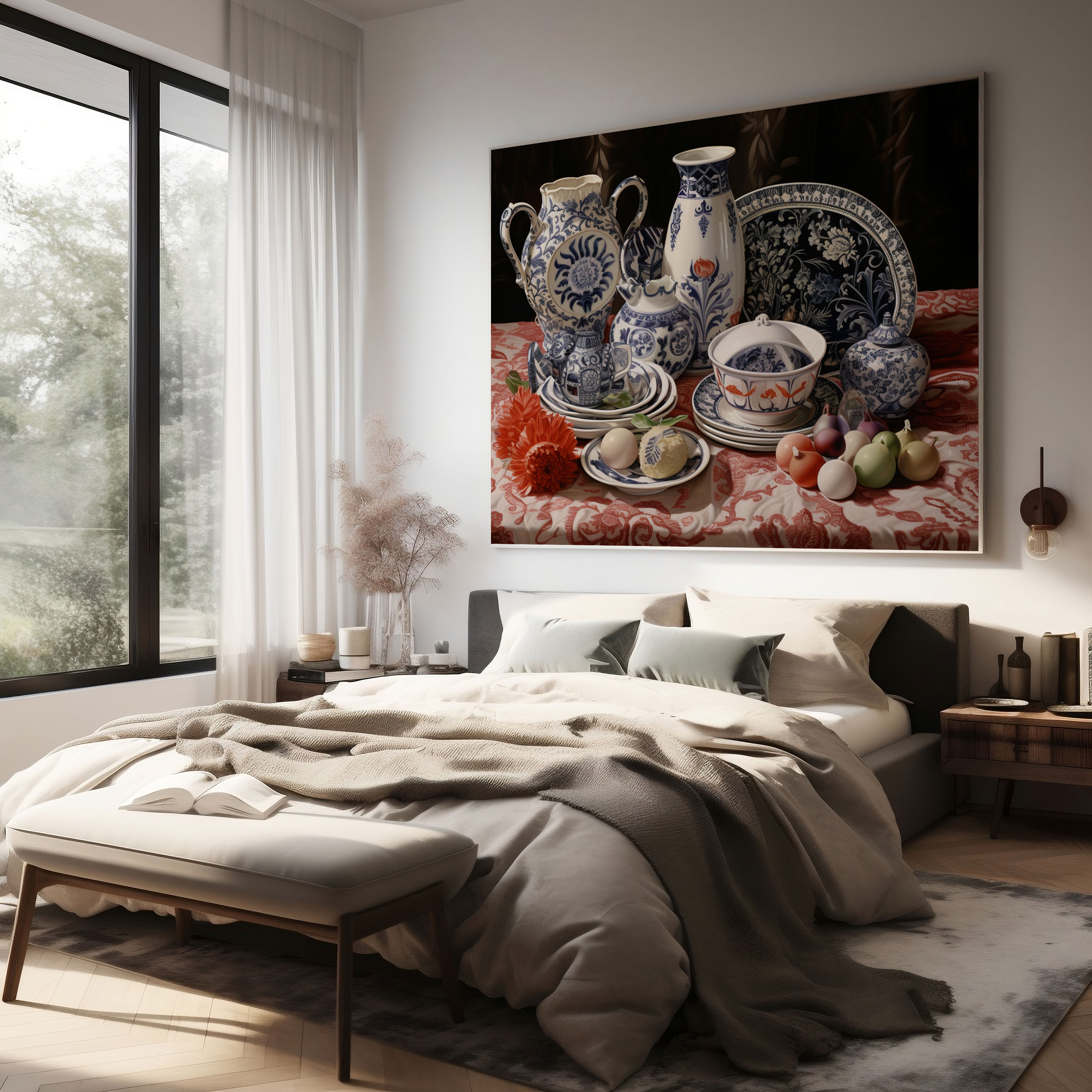 Geleneksel Porselen Boyama Kanvas Tablo - Zarif Detaylarıyla Still Life - Geleneksel Porselen Boyama - Kanvas Duvar Sanatı