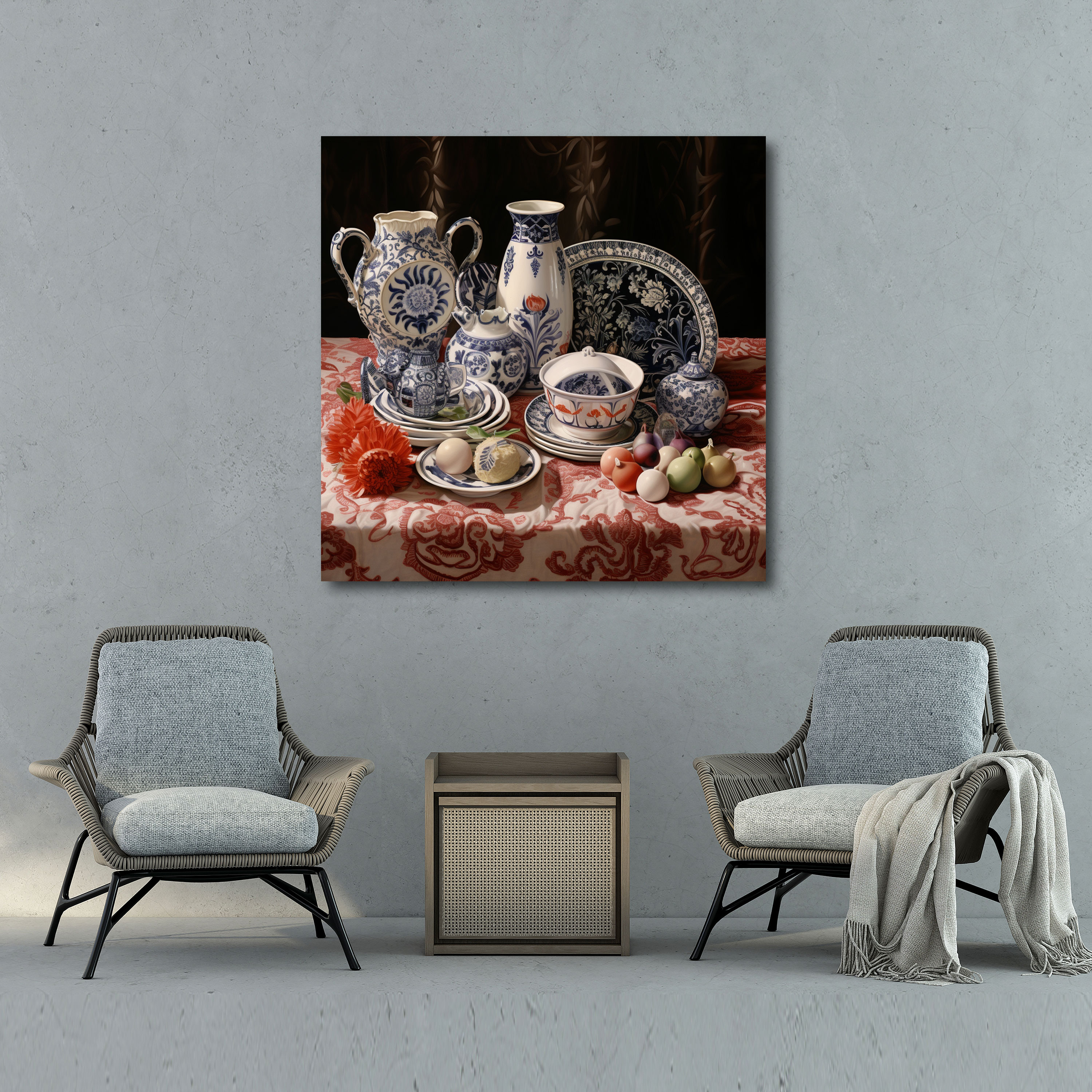 Geleneksel Porselen Boyama Kanvas Tablo - Zarif Detaylarıyla Still Life - Geleneksel Porselen Boyama - Kanvas Duvar Sanatı