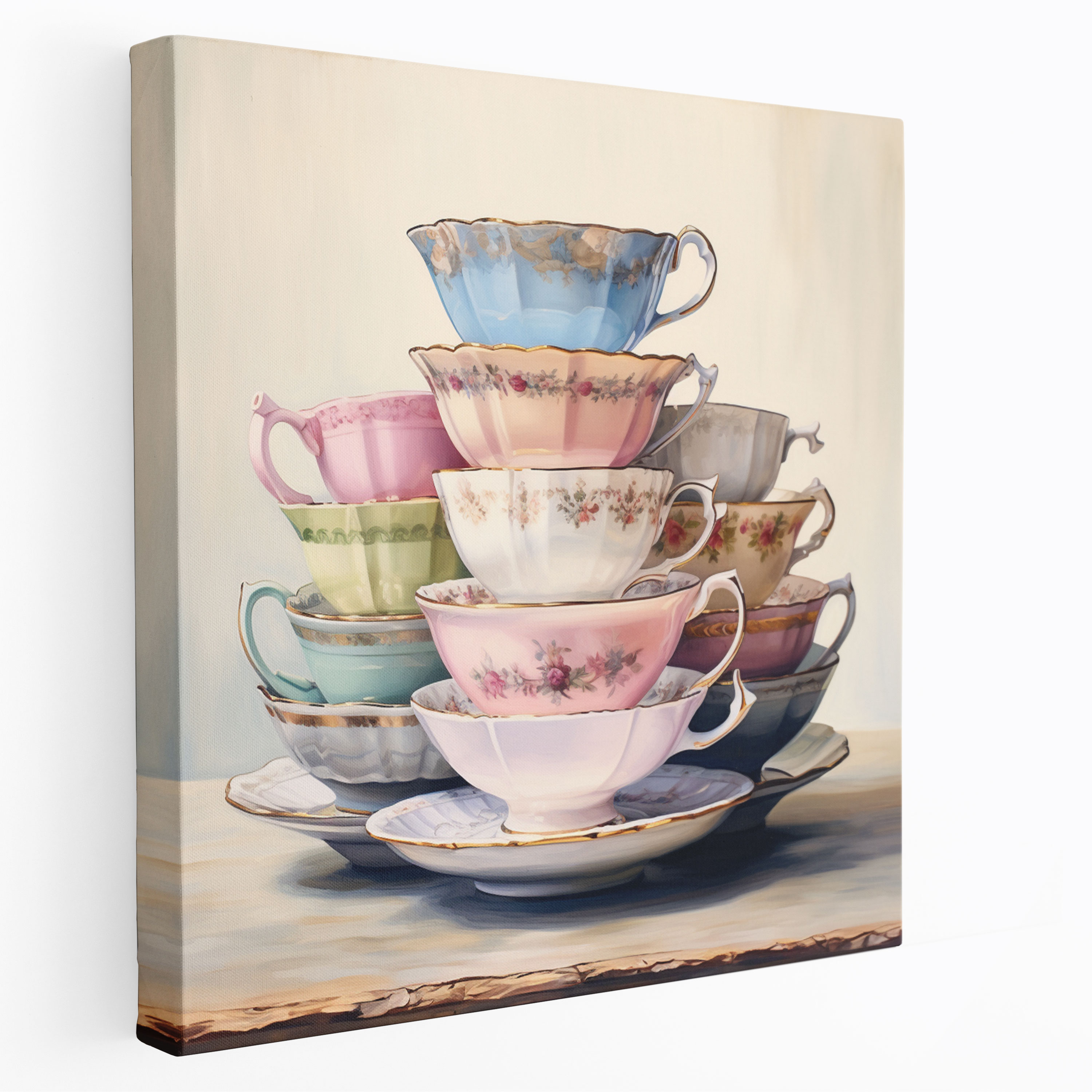 Still Life Wall Decoration - Antique Teacups - Still Life, Antique Teacups, Canvas Wall Art, Watercolor Painting