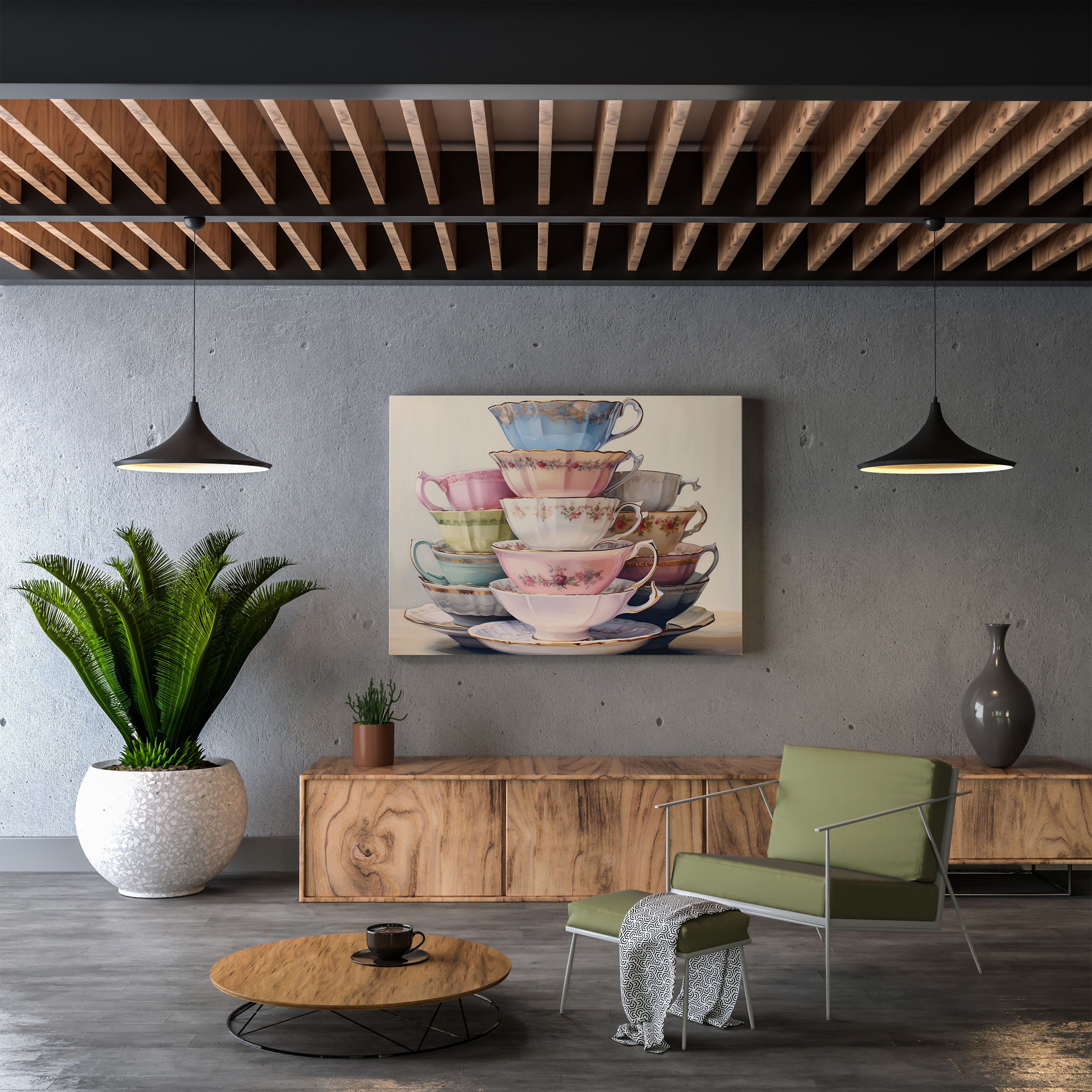 Still Life Wall Decoration - Antique Teacups - Still Life, Antique Teacups, Canvas Wall Art, Watercolor Painting
