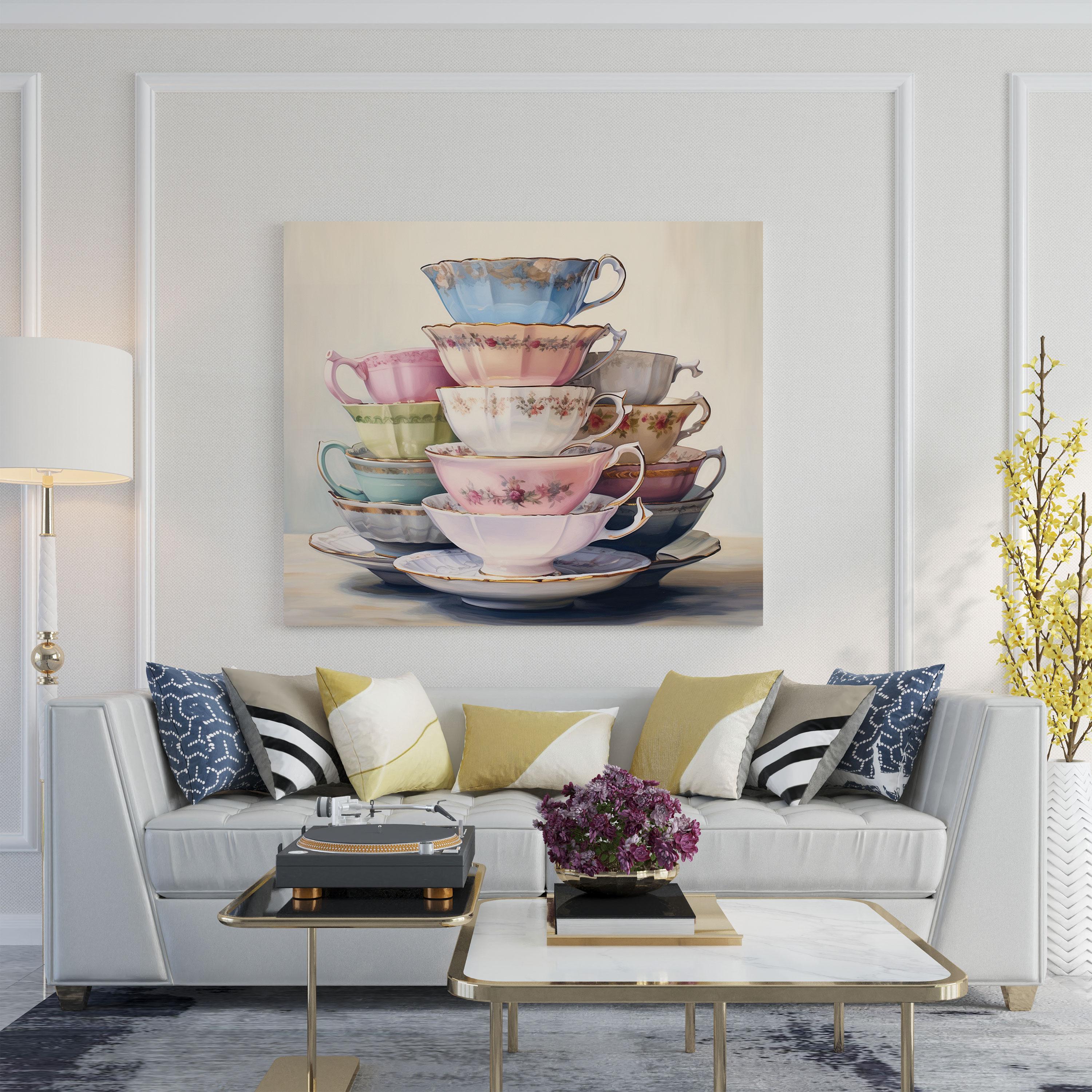 Still Life Wall Decoration - Antique Teacups - Still Life, Antique Teacups, Canvas Wall Art, Watercolor Painting