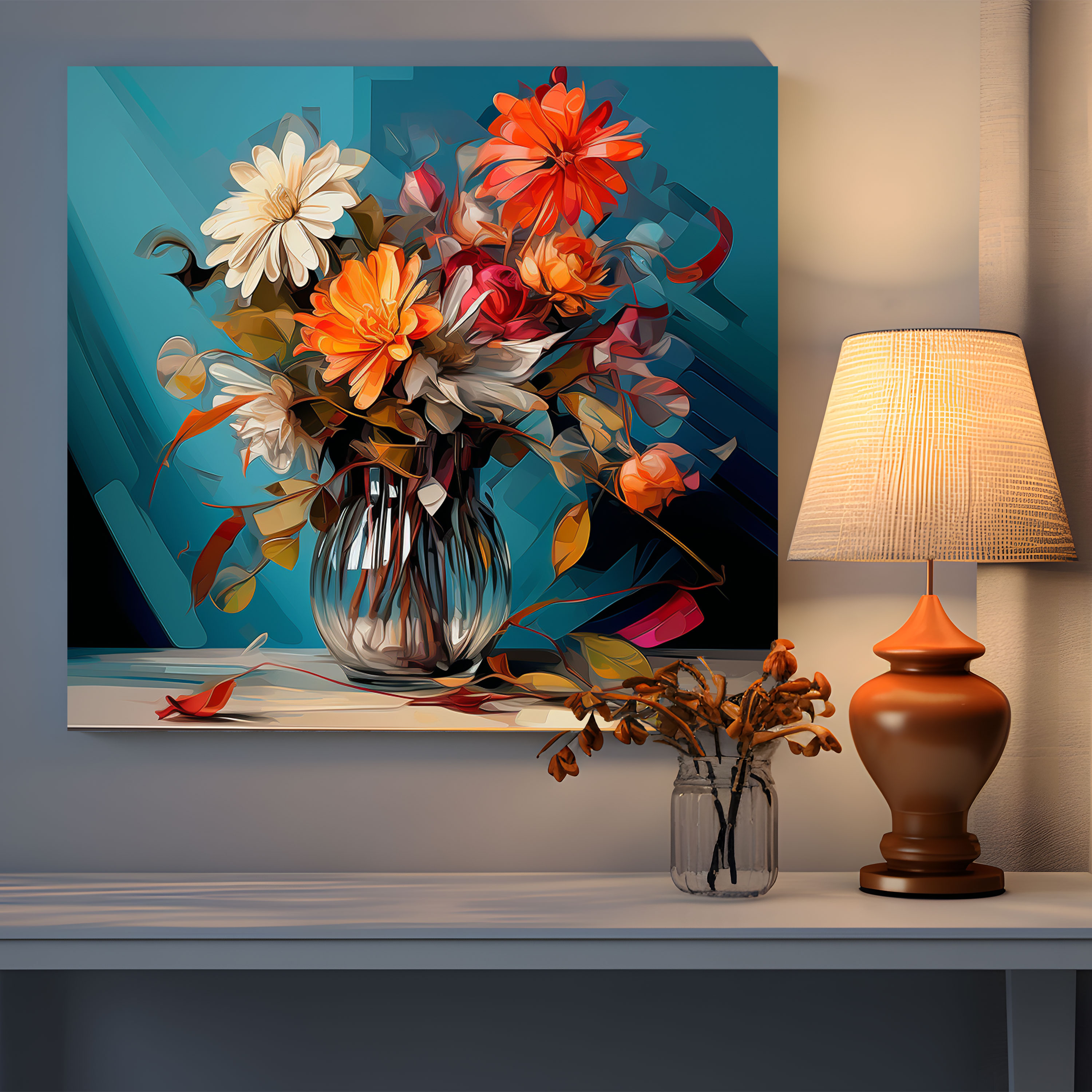 Still Life Wall Art: Modern Digital Art - Flower Bouquet - Still Life, Canvas Wall Art, Wall Decoration, Still Life