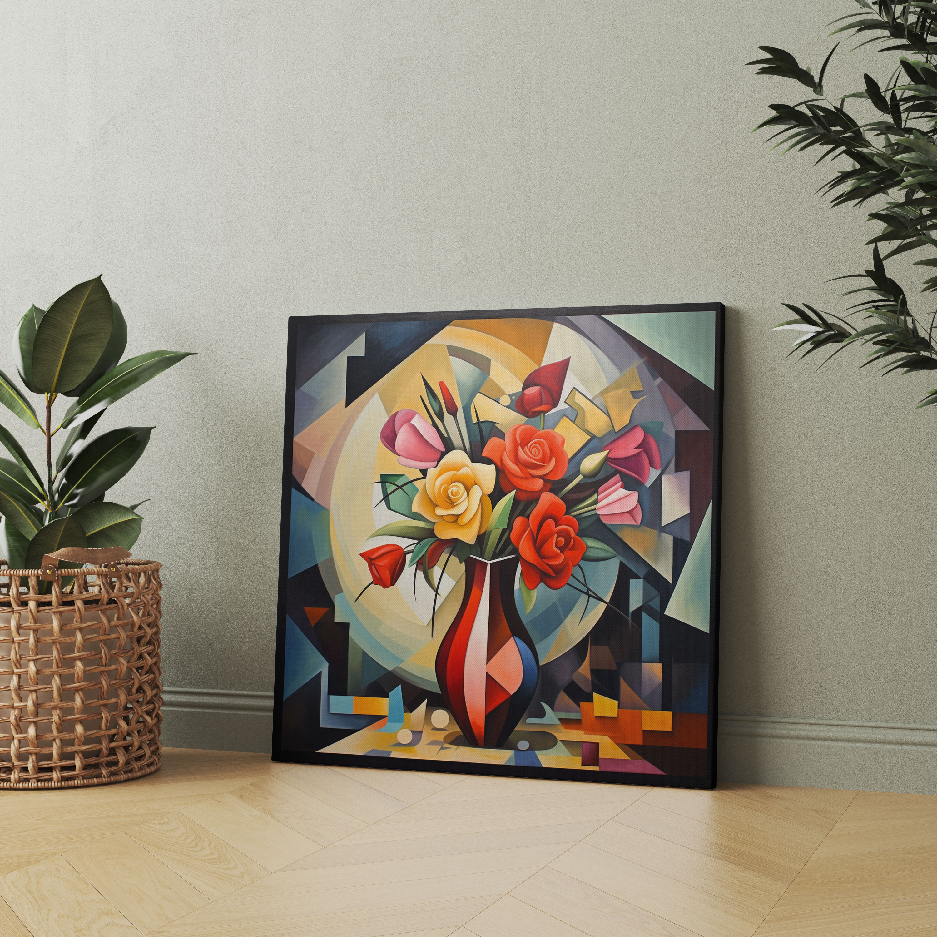 Cubist Sanat - Dağılmış Çiçekler Temalı Kanvas Tablo: Natürmort Duvar Dekorasyonu