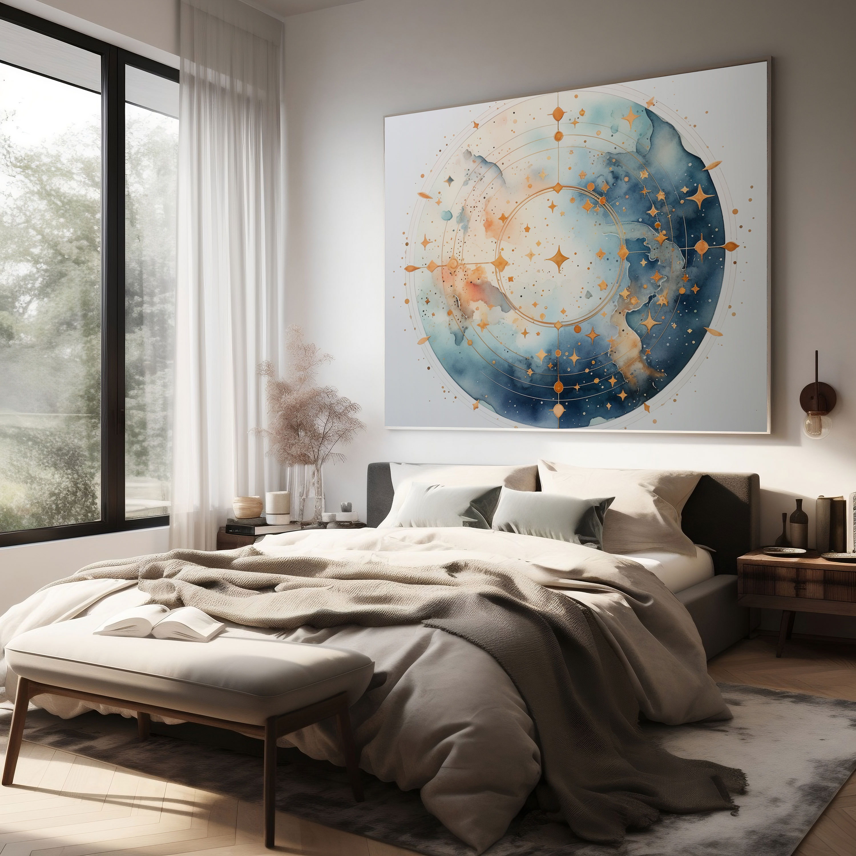 Star Map Canvas Print - Watercolor - Star Map, Celestial Map, Watercolor Painting, Constellations