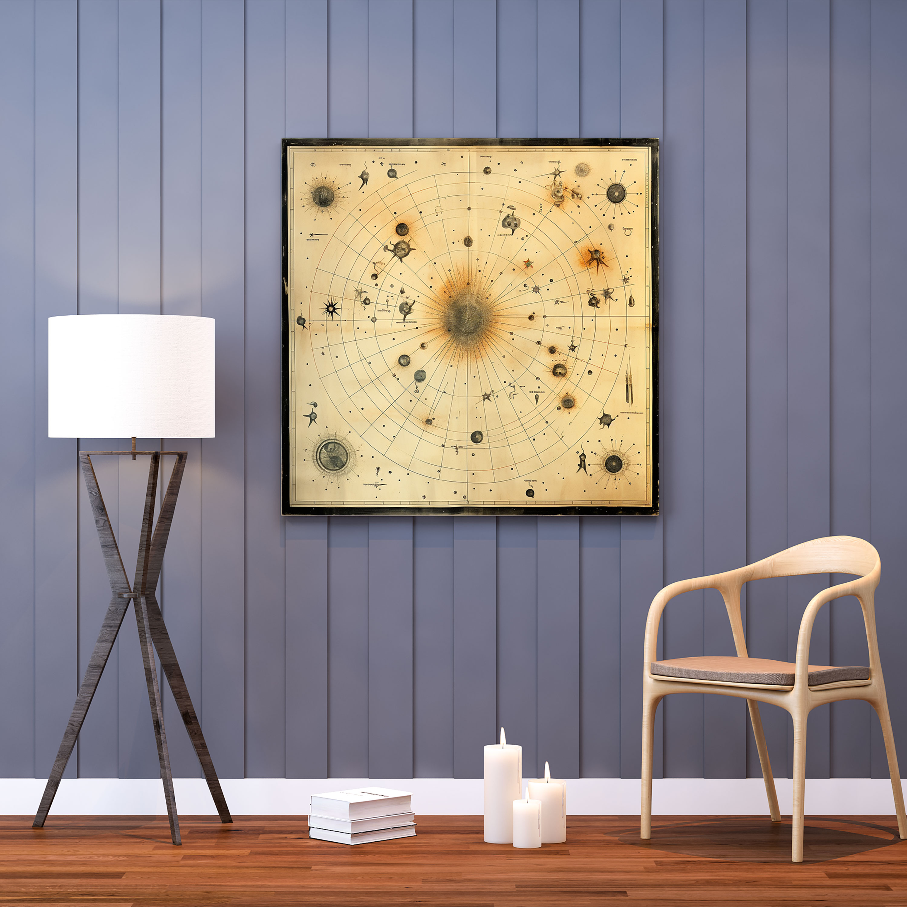 Star Map Wall Decoration - Vintage Style - Star Map, Aged Parchment, Canvas Wall Art, Constellations