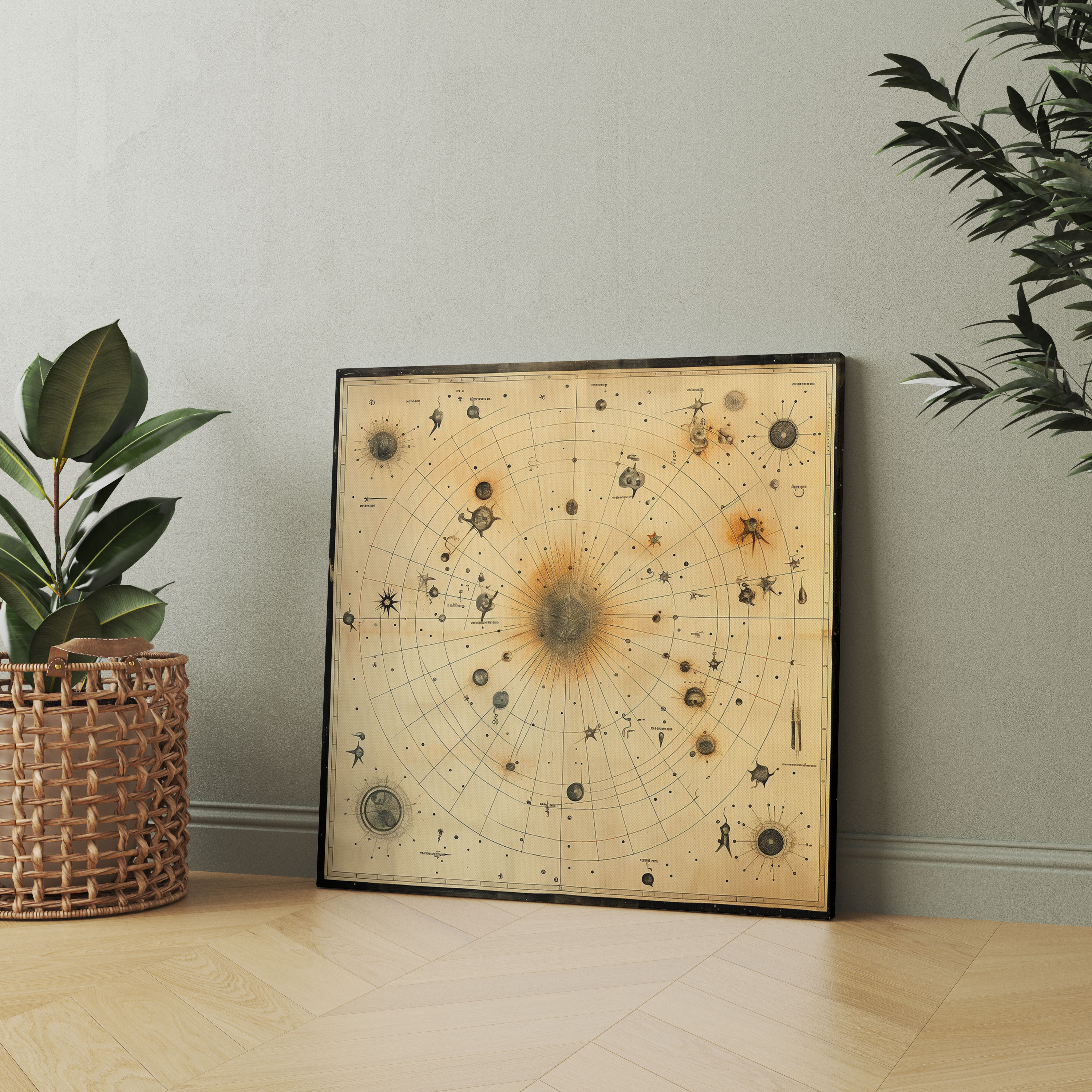 Star Map Wall Decoration - Vintage Style - Star Map, Aged Parchment, Canvas Wall Art, Constellations