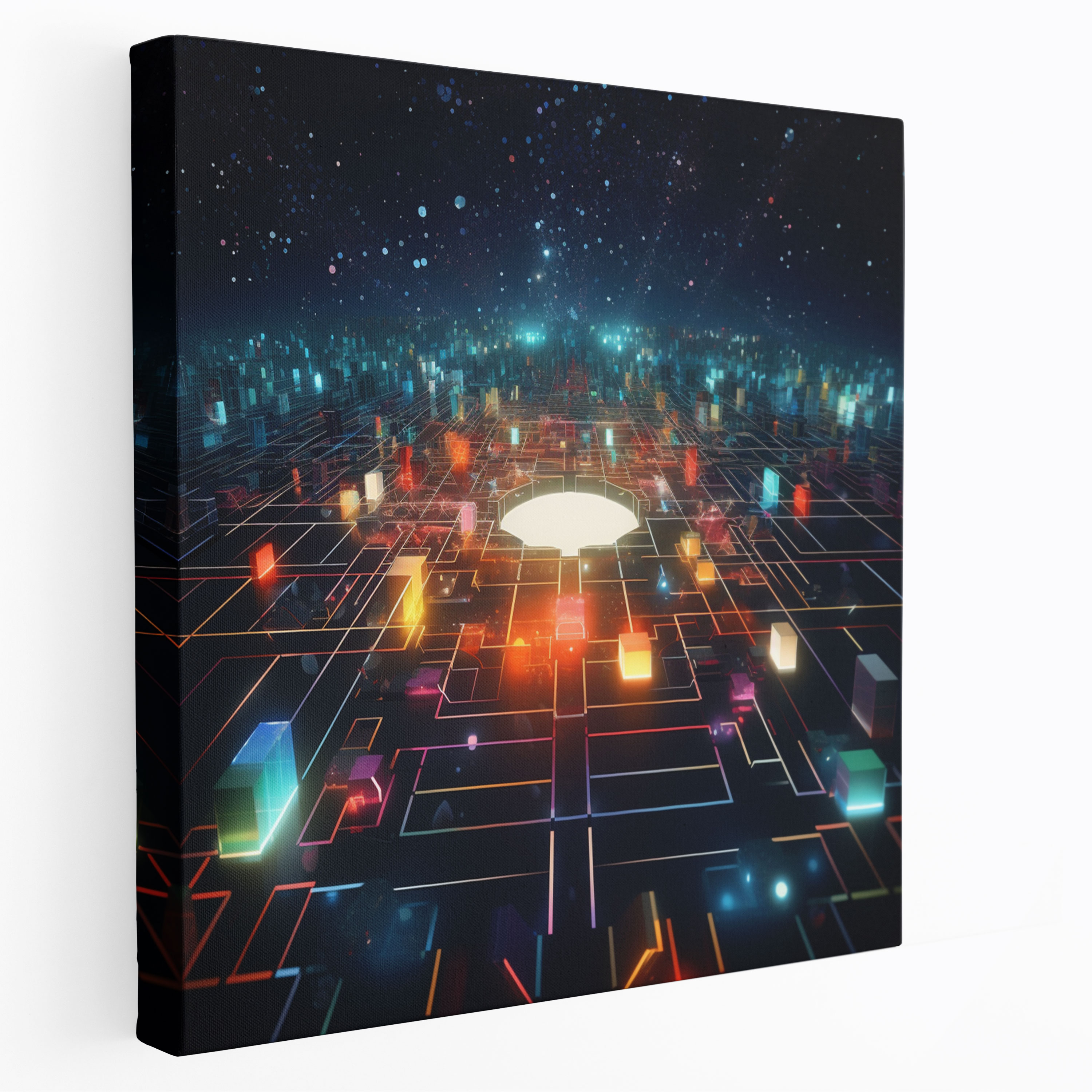 Neon Star Map Wall Art - Star Map, Modern, Abstract Digital Art, Canvas