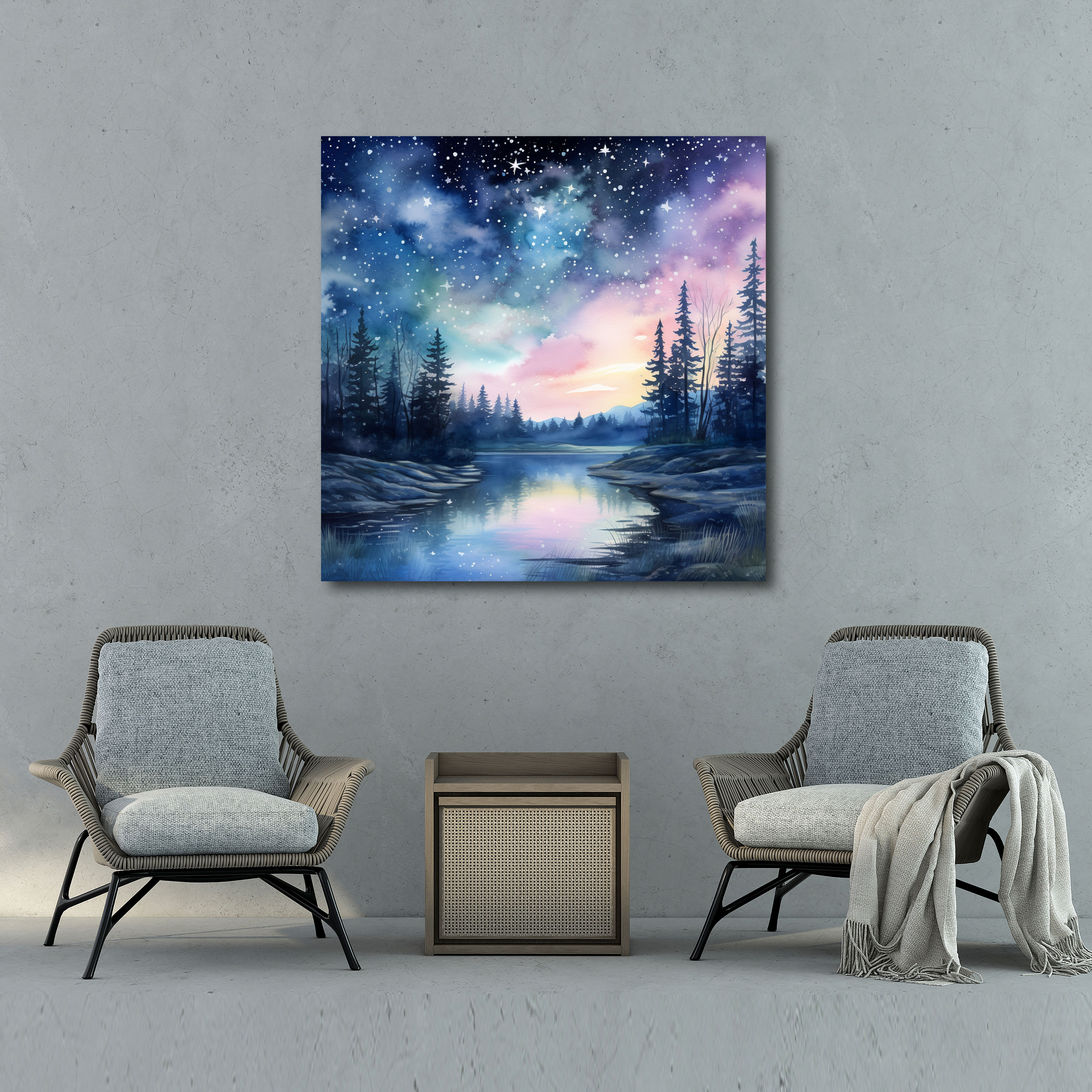 Starry Night Wall Art - Star Map, Watercolor Painting, Serenity, Home Decoration