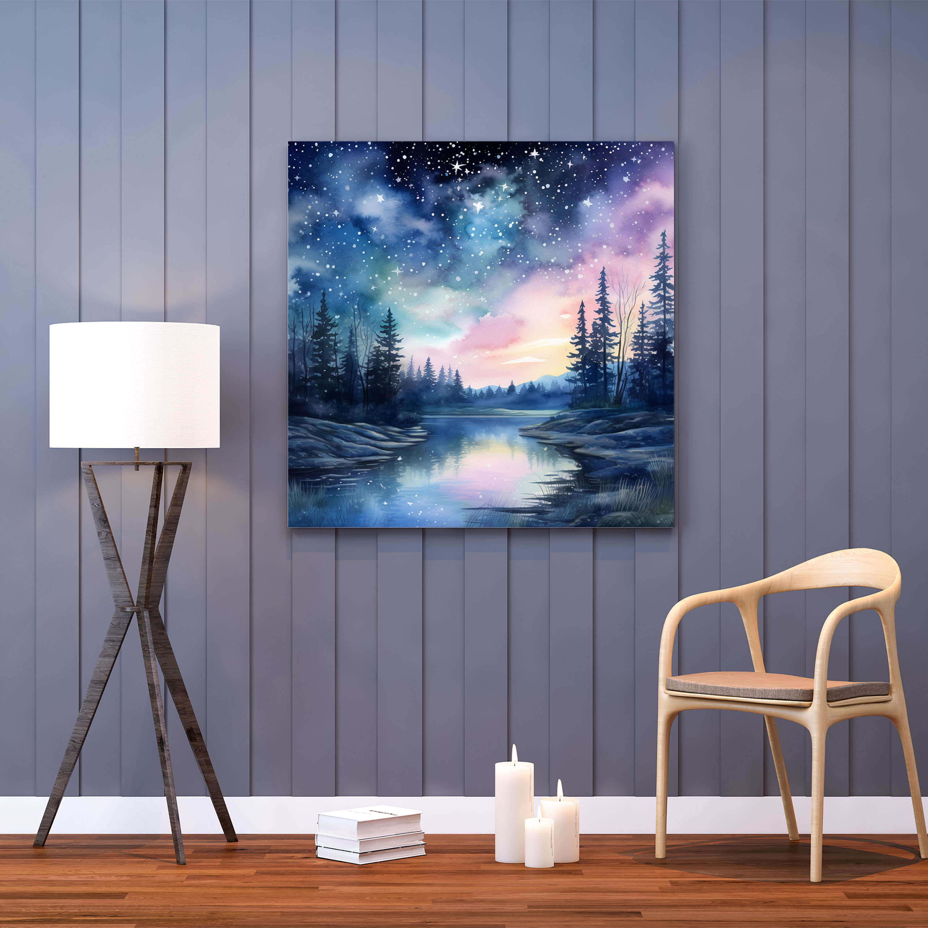 Starry Night Wall Art - Star Map, Watercolor Painting, Serenity, Home Decoration