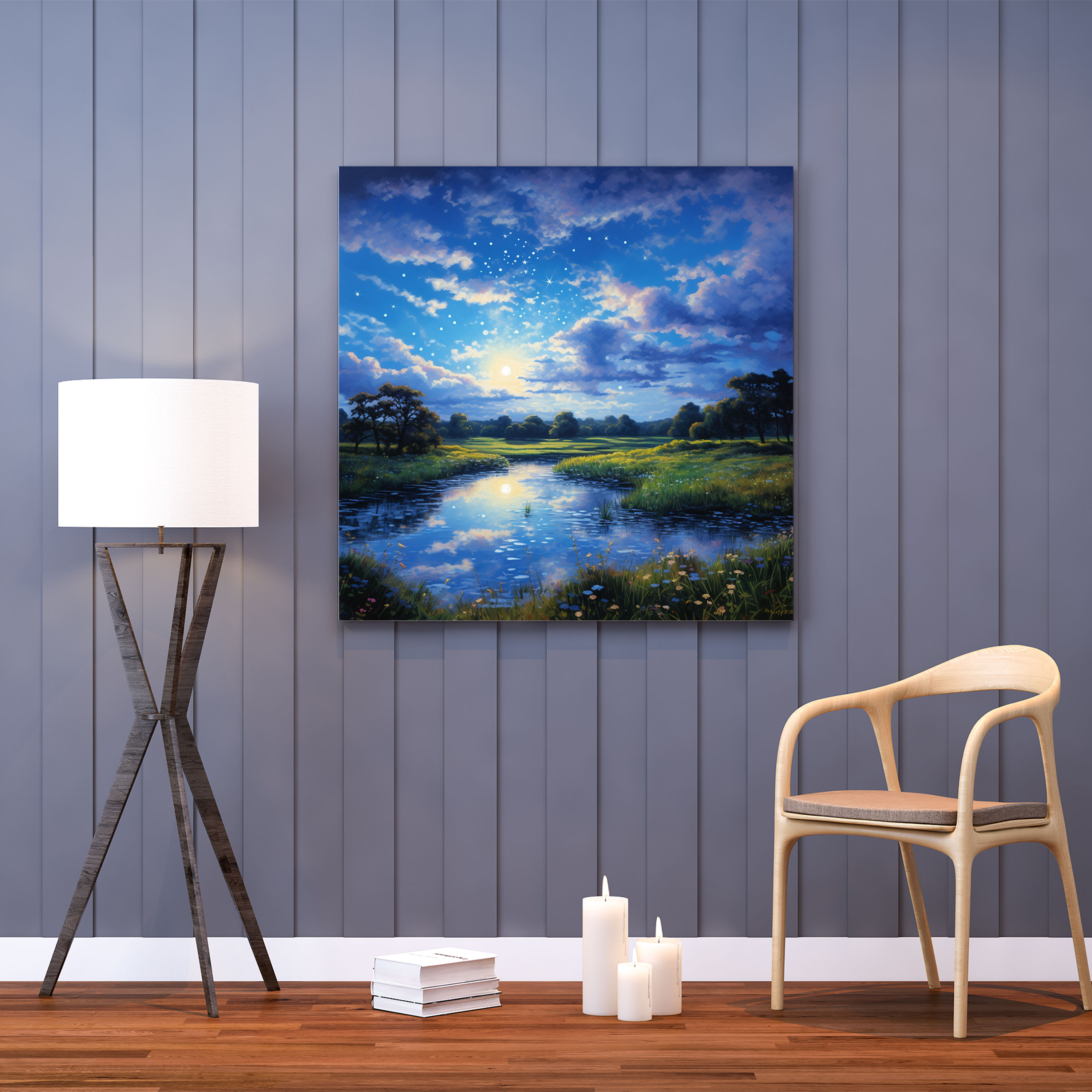 Starlit Countryside Canvas Print - Star Map, Home Decoration, Wall Decoration, Peaceful