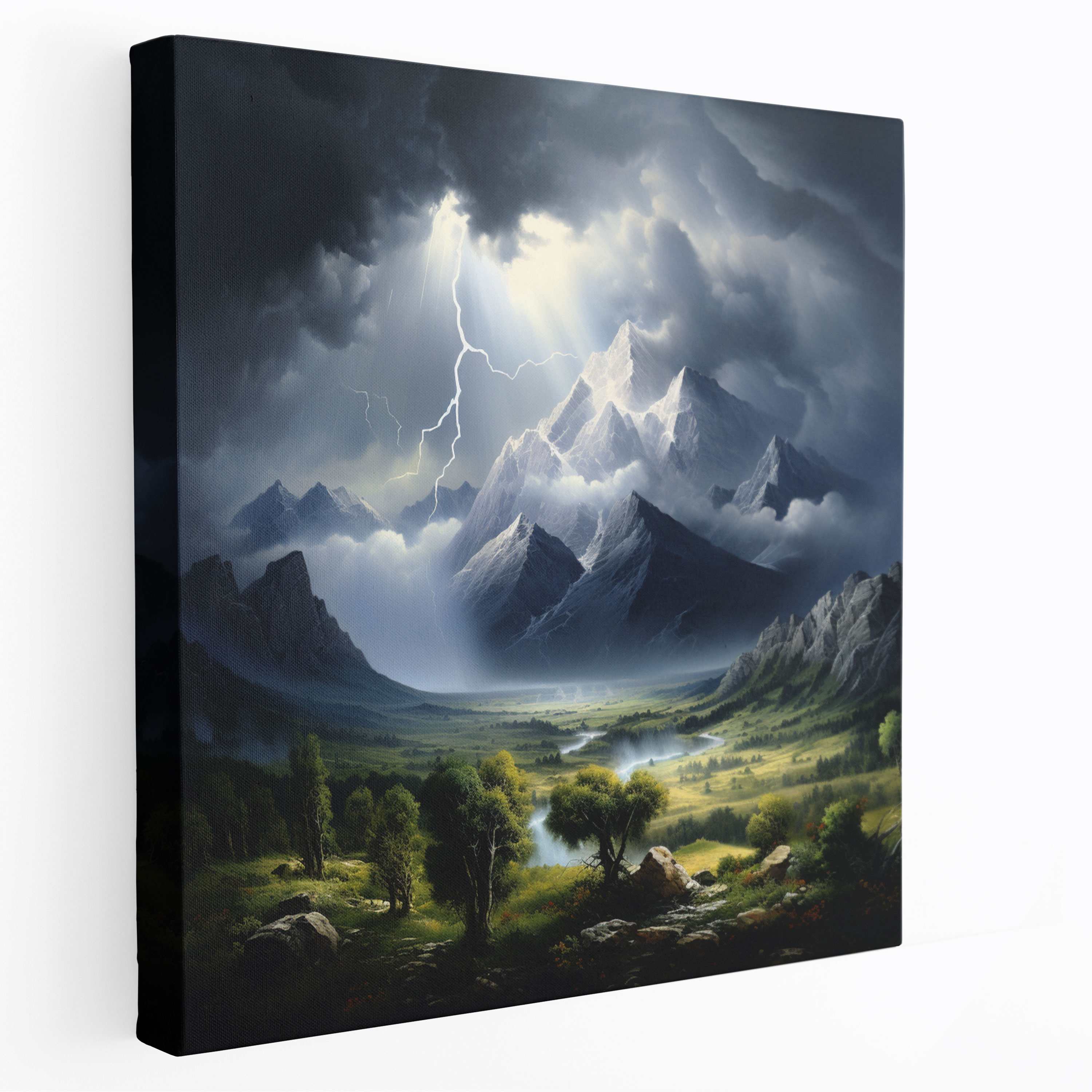 Majestic Storm Canvas Print - Storm, Storm Canvas Print, Realistic Oil Painting, Mountain Range Wall Art