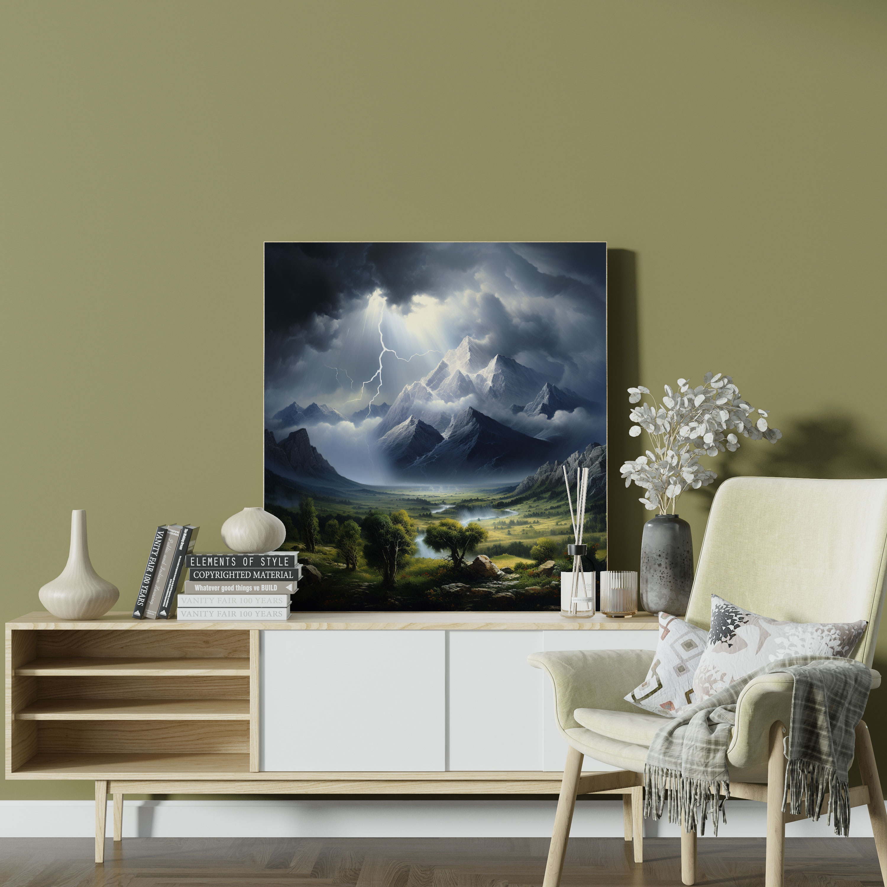 Majestic Storm Canvas Print - Storm, Storm Canvas Print, Realistic Oil Painting, Mountain Range Wall Art