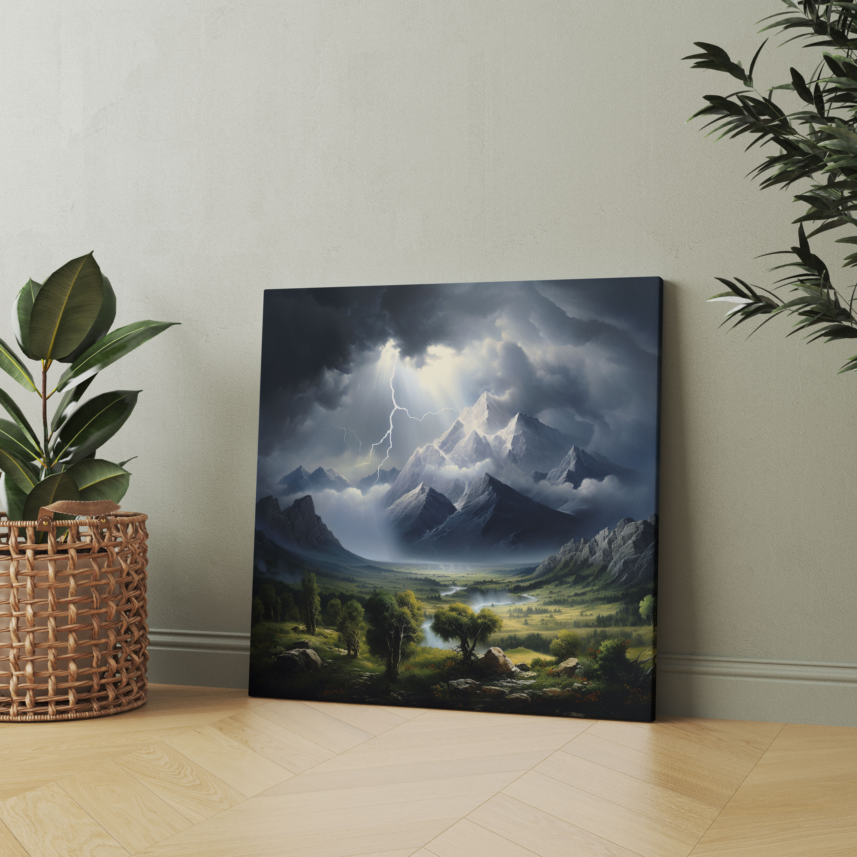 Majestic Storm Canvas Print - Storm, Storm Canvas Print, Realistic Oil Painting, Mountain Range Wall Art